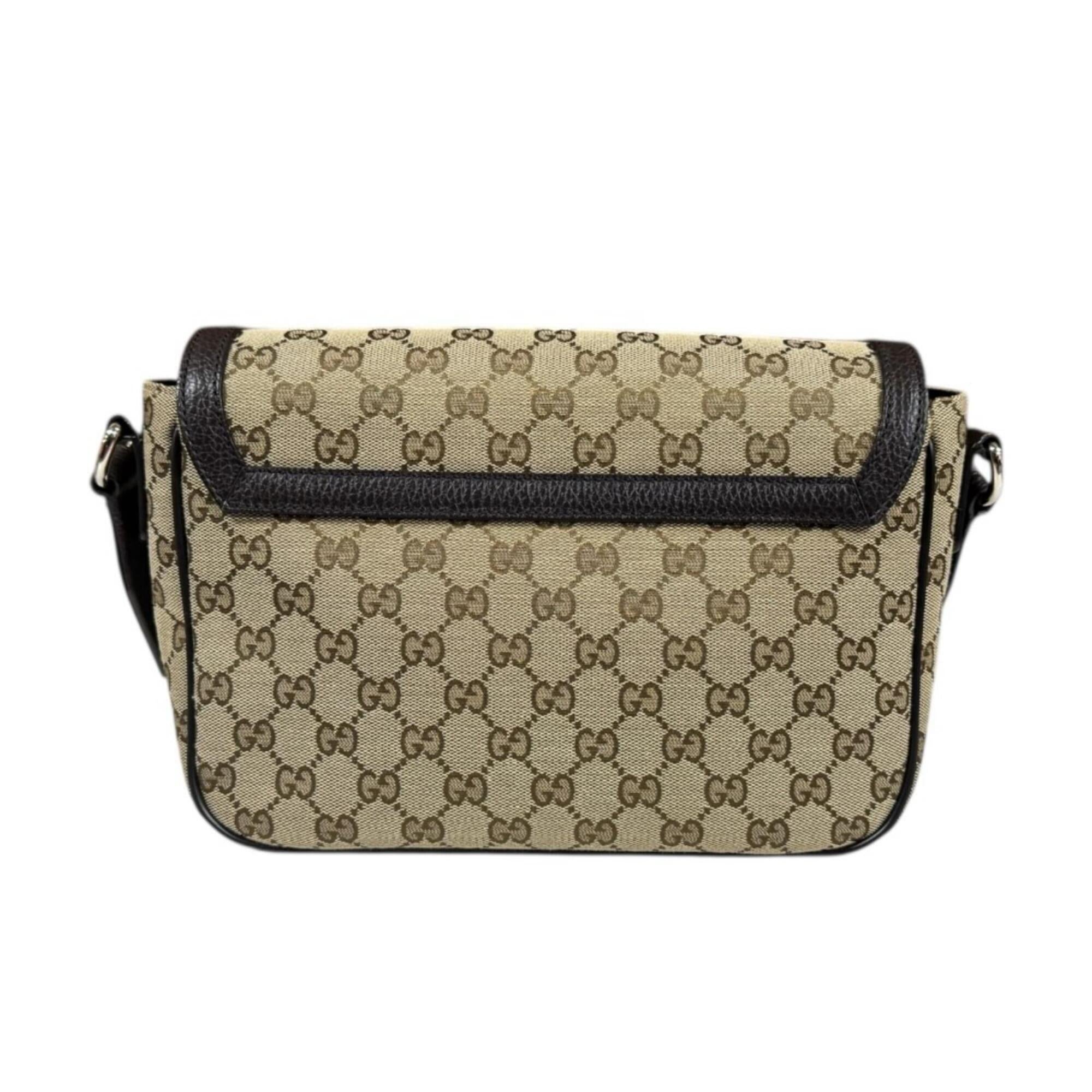 Gucci Beige Dark Brown Gg Canvas Leather Messenger Bag Shoulder Bag (Pre-Owned)