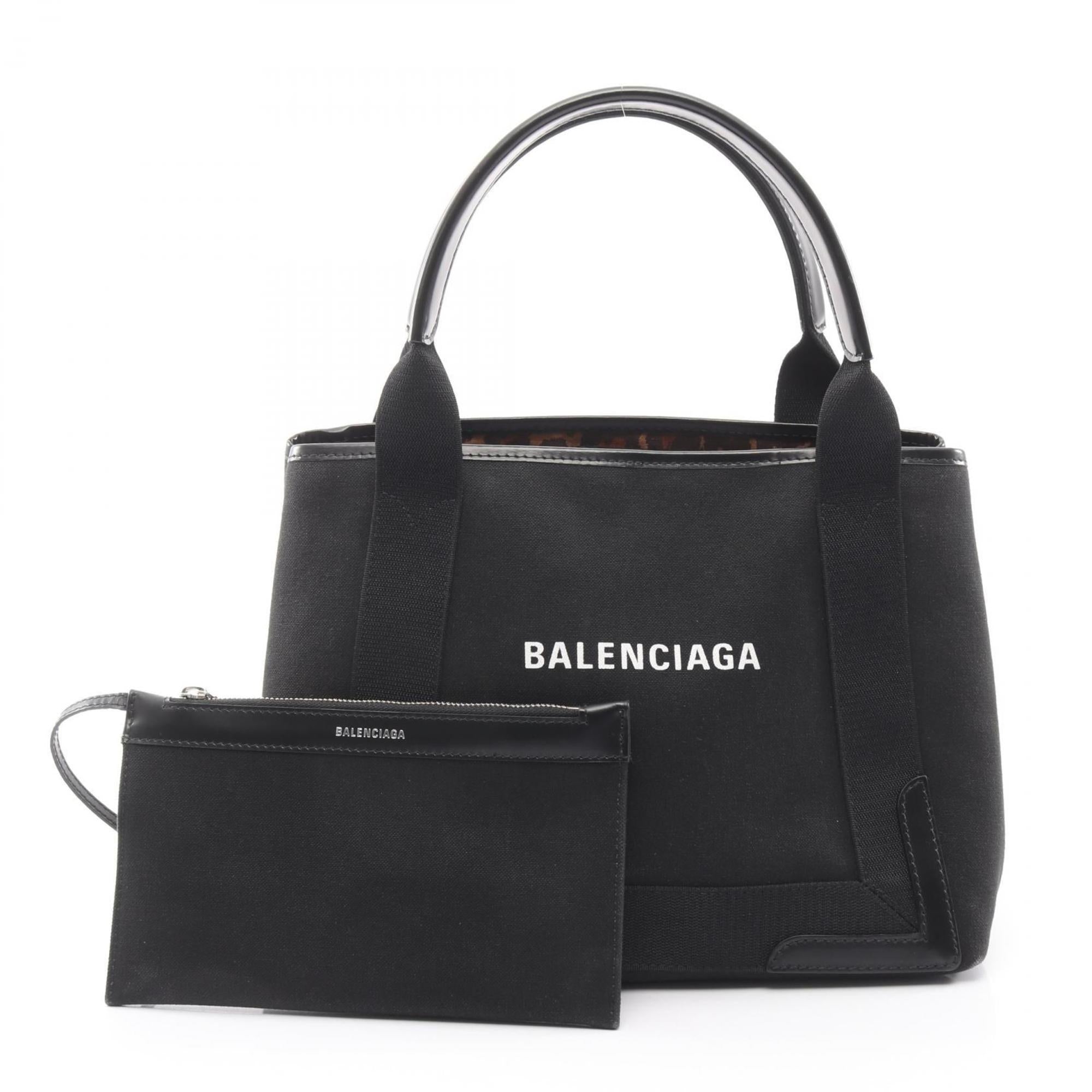 Balenciaga Black Canvas Leather Handbag Tote Bag (Pre-Owned)