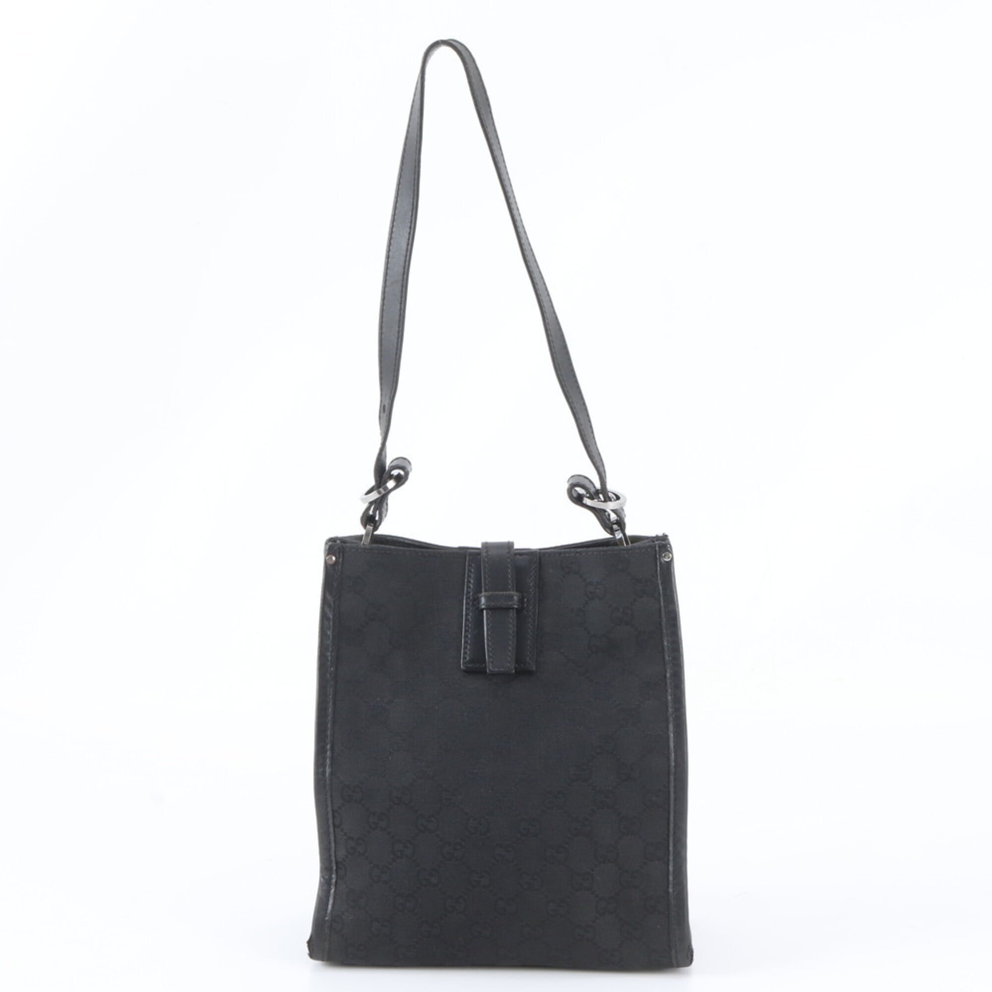 Gucci Gg Canvas Black Gg Canvas Leather Handbag Shoulder Bag (Pre-Owned)
