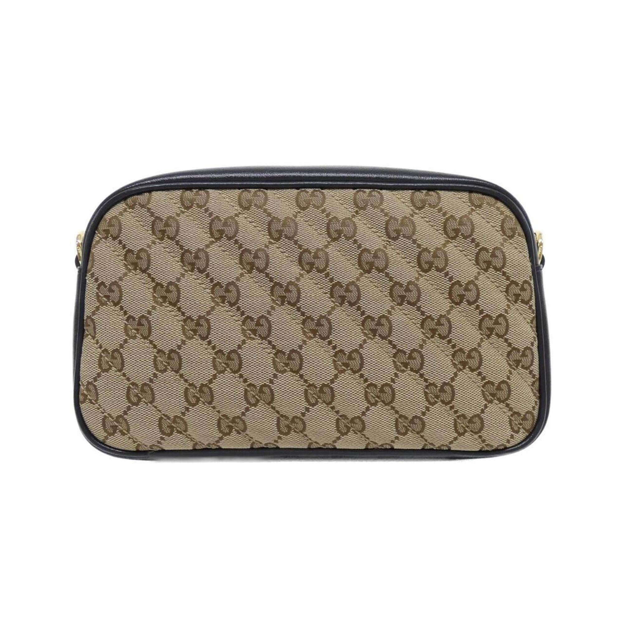 Gucci Beige Black Gg Canvas Leather Shoulder Bag (Pre-Owned)