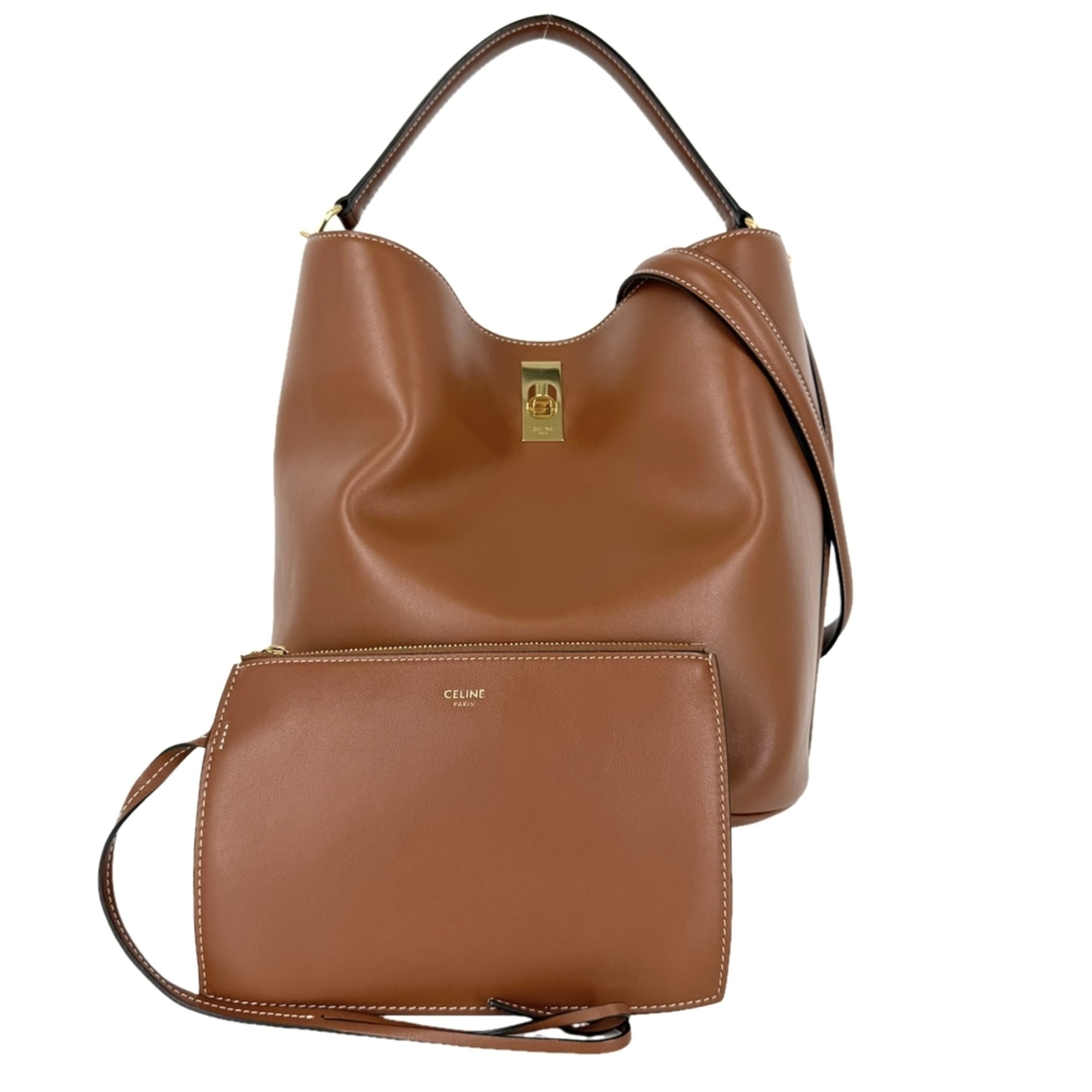 Celine Brown Leather Handbag Pouch Shoulder Bag (Pre-Owned)