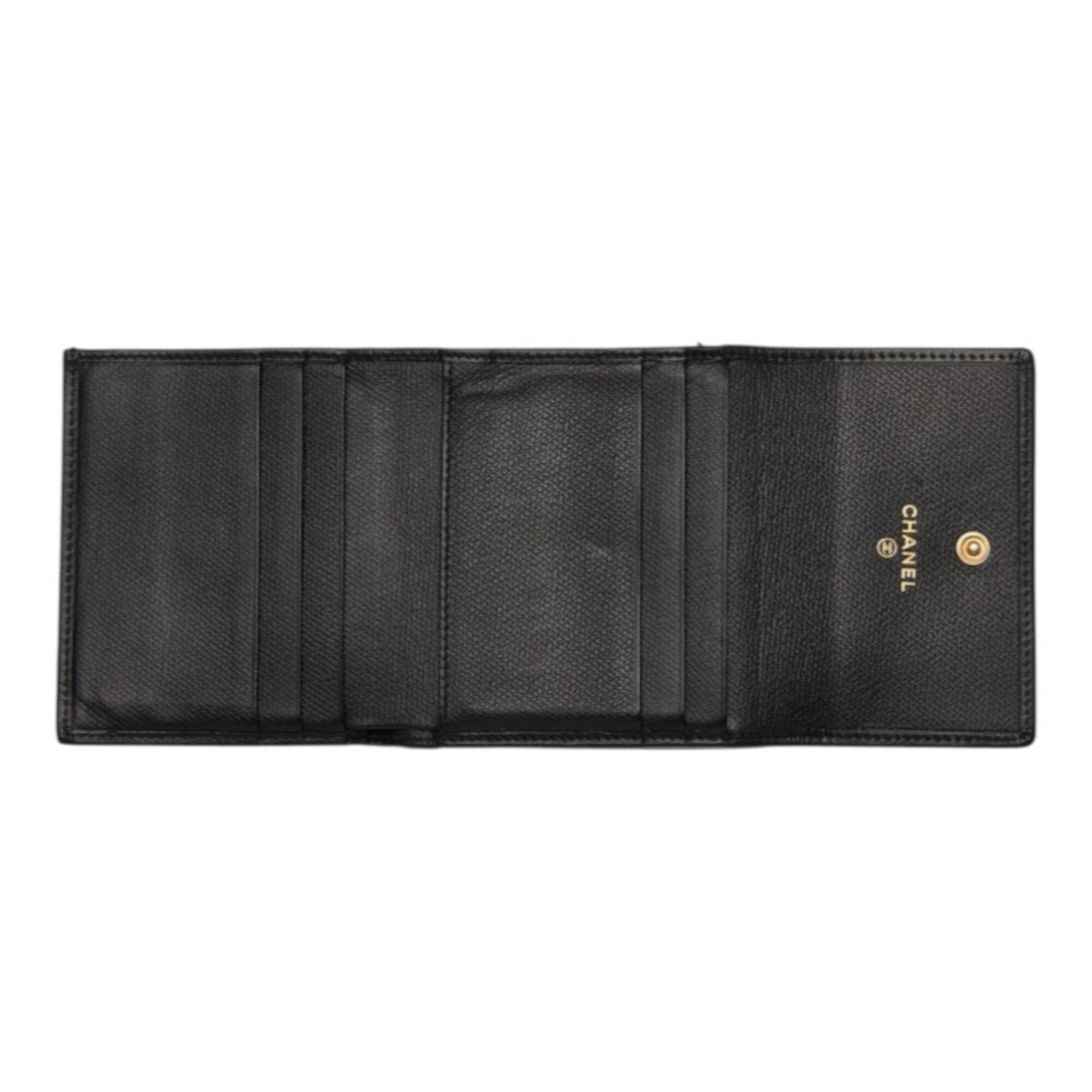 Chanel Gold Black Leather Wallet (Bi-Fold) (Pre-Owned)