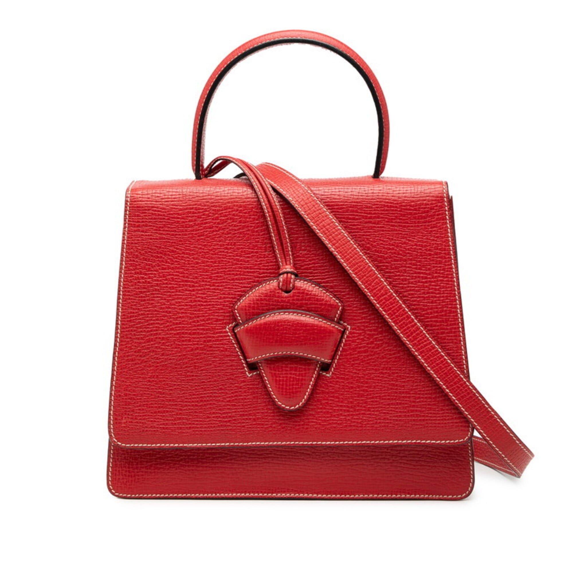 Loewe Red Color Leather Handbag Shoulder Bag (Pre-Owned)