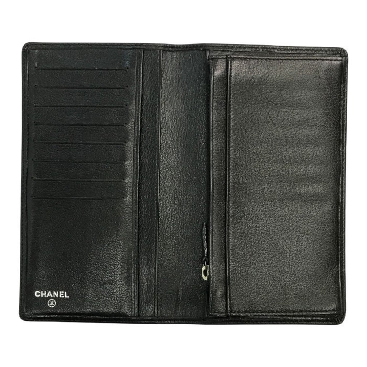 Chanel Camellia Black Leather Long Wallet (Bi-Fold) (Pre-Owned)