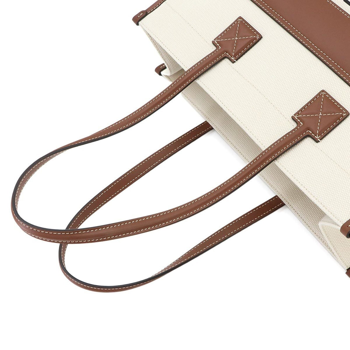 Burberry Beige Ivory Canvas Leather Handbag Tote Bag (Pre-Owned)
