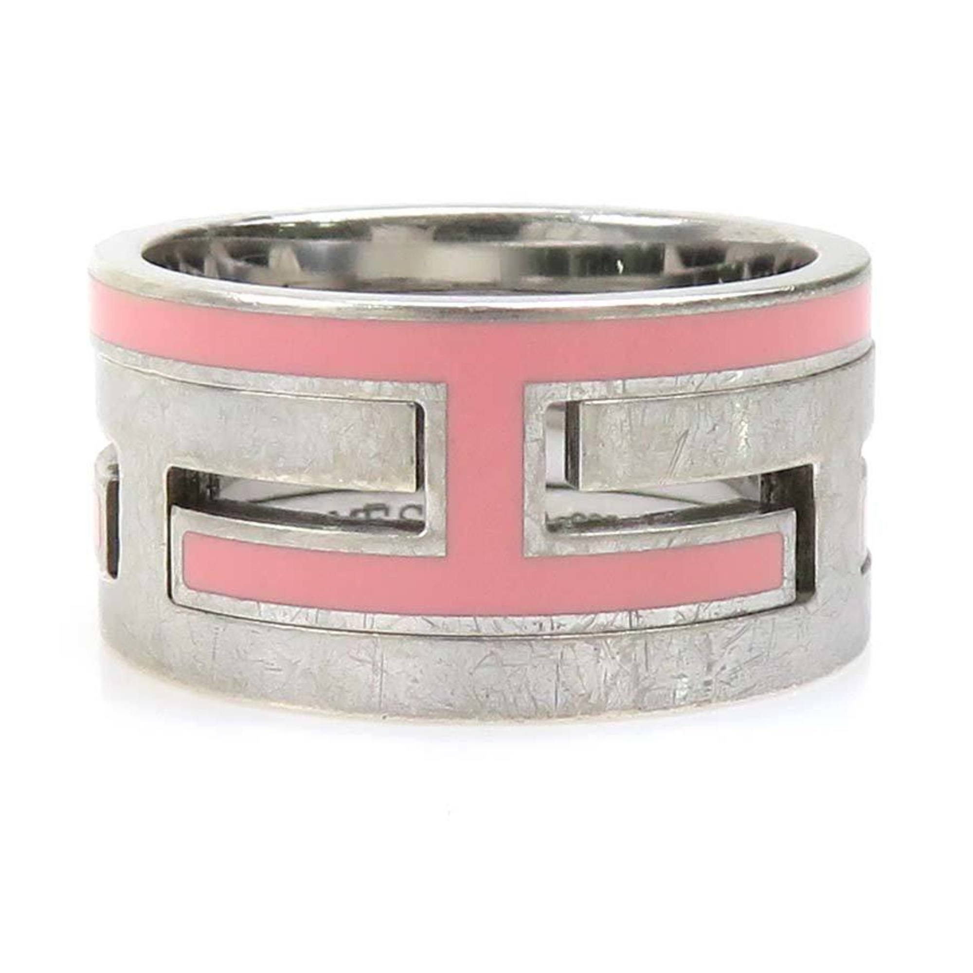 Hermes Silver Pink Enamel Silver 925 Band Ring (Pre-Owned)