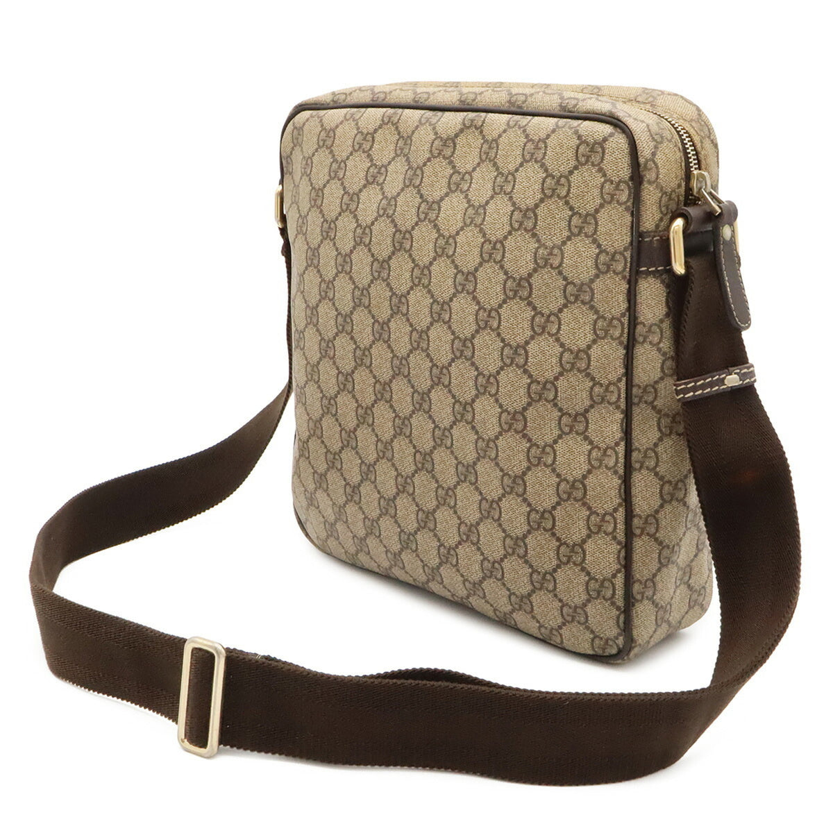 Gucci Gg Plus Beige Dark Brown Khaki Gg Supreme Canvas Pvc Coated Canvas Leather Shoulder Bag (Pre-Owned)