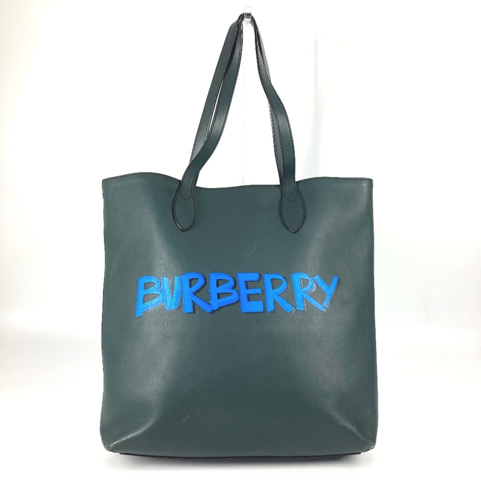 Burberry Blue Khaki Leather Shoulder Bag Tote Bag (Pre-Owned)