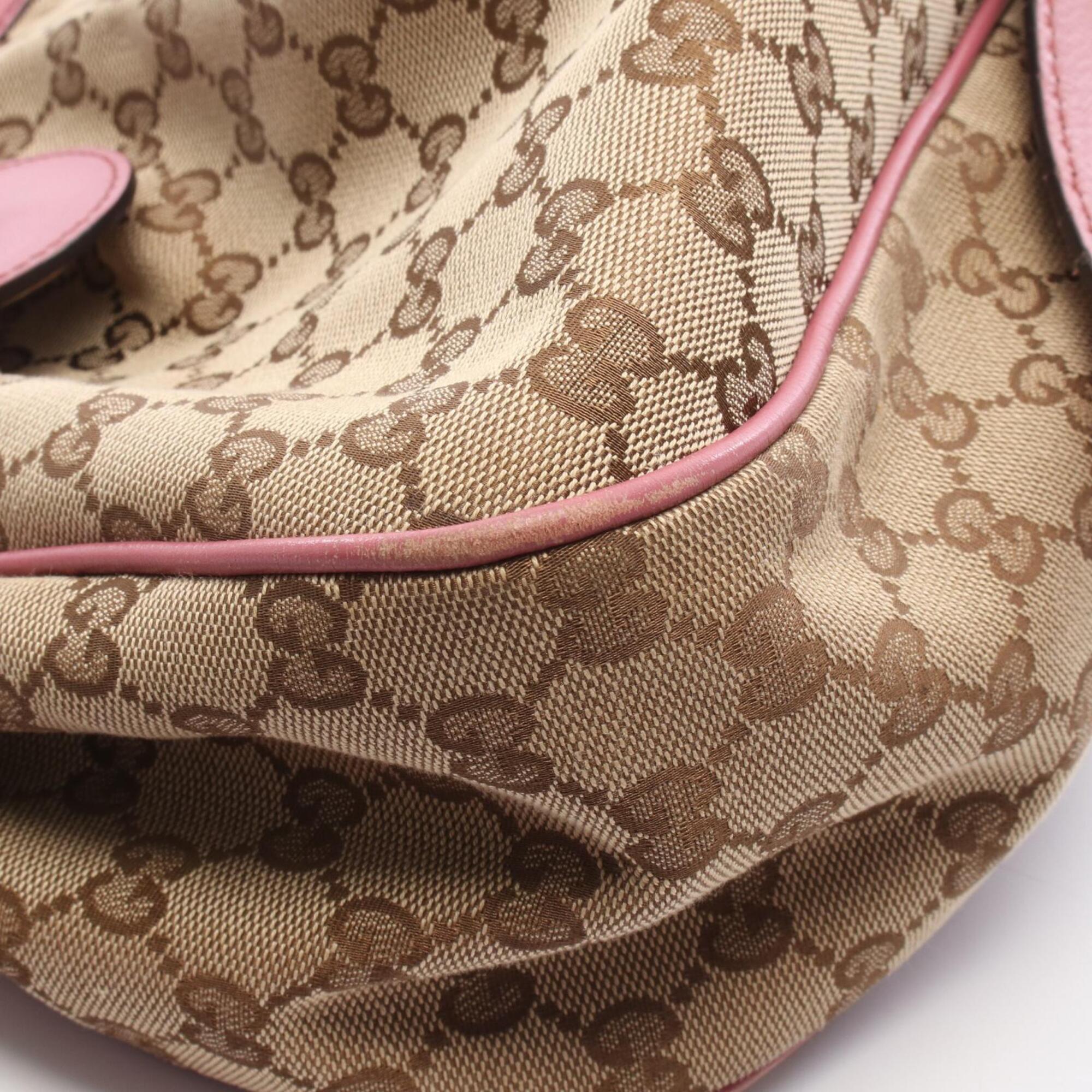 Gucci Beige Pink Canvas Leather Handbag Shoulder Bag (Pre-Owned)