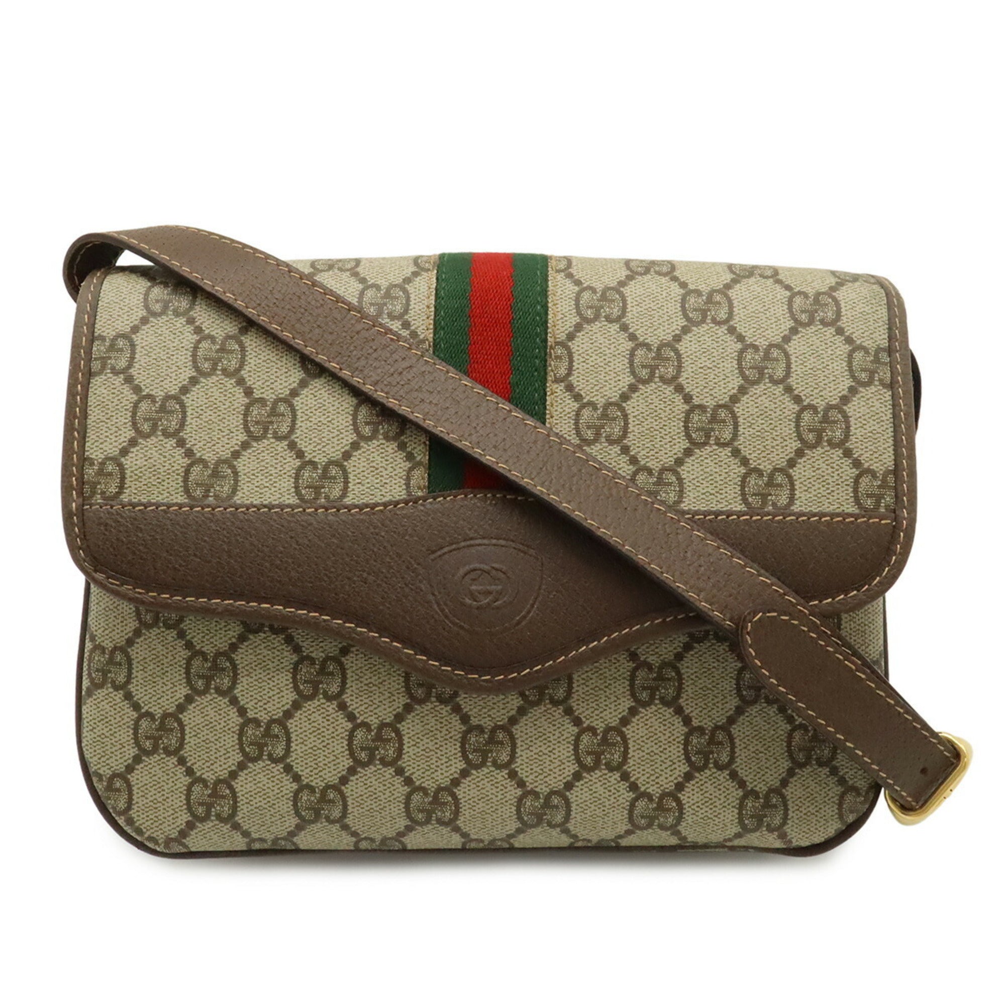 Gucci Beige Brown Green Red Color White Gg Plus Pochette Shoulder Bag (Pre-Owned)