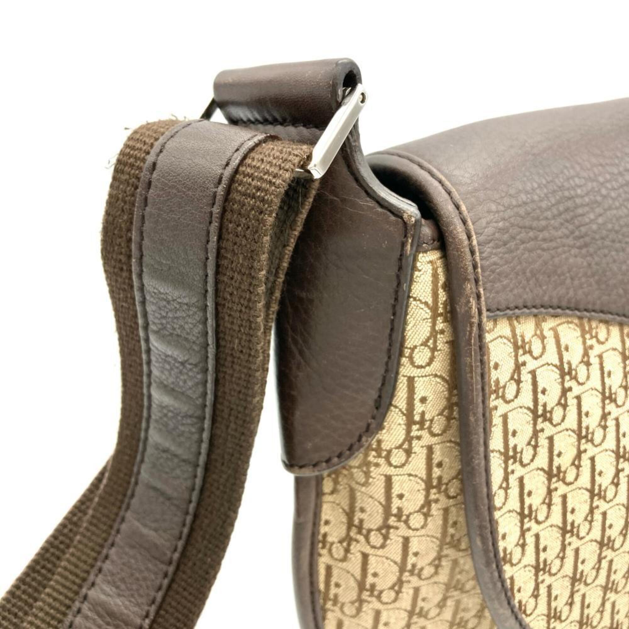 Christian Dior Trotter Brown Jacquard Leather Shoulder Bag (Pre-Owned)
