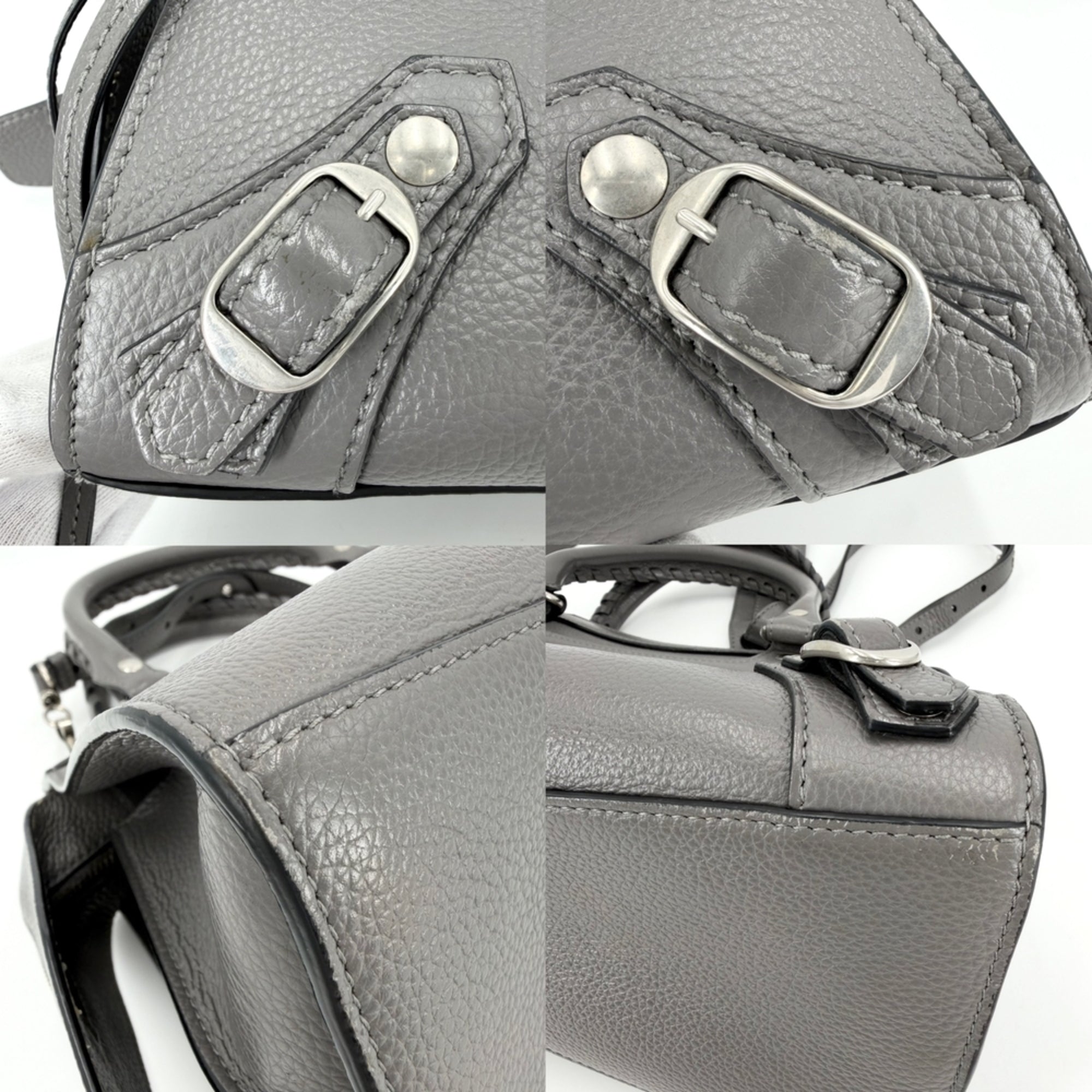 Balenciaga Gray White Leather Handbag Shoulder Bag (Pre-Owned)