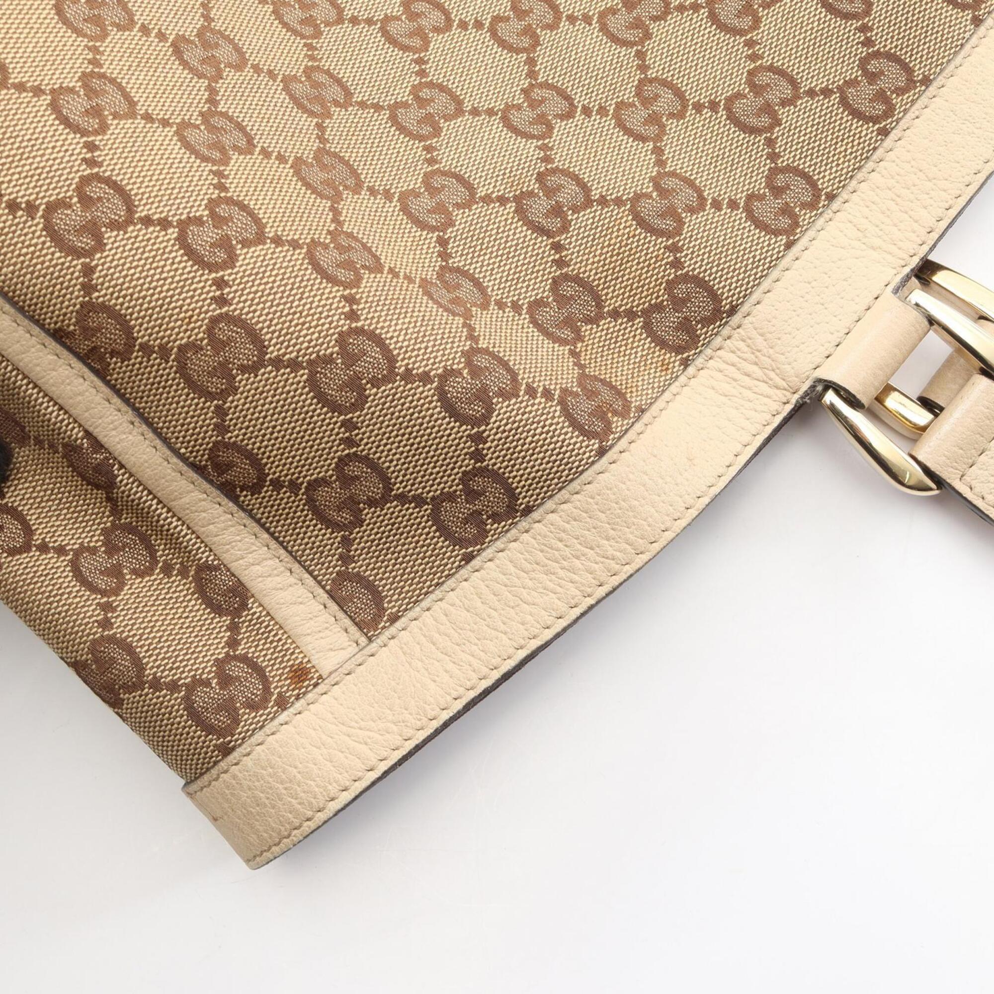 Gucci Beige Ivory Canvas Leather Handbag Tote Bag (Pre-Owned)