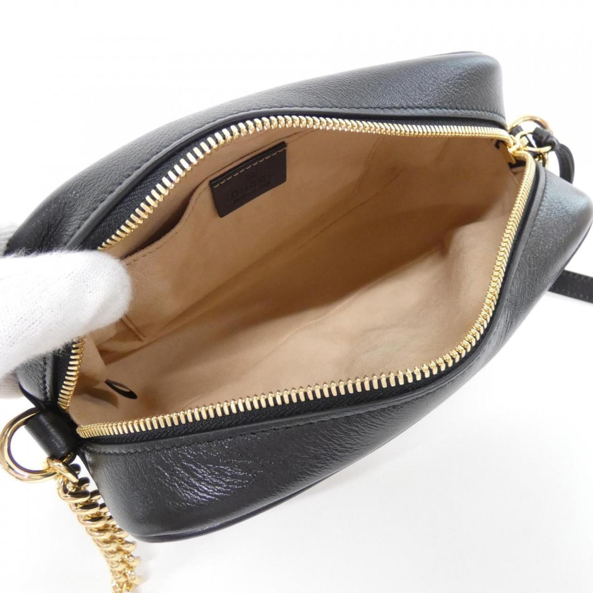 Gucci Beige Black Gg Canvas Leather Shoulder Bag (Pre-Owned)
