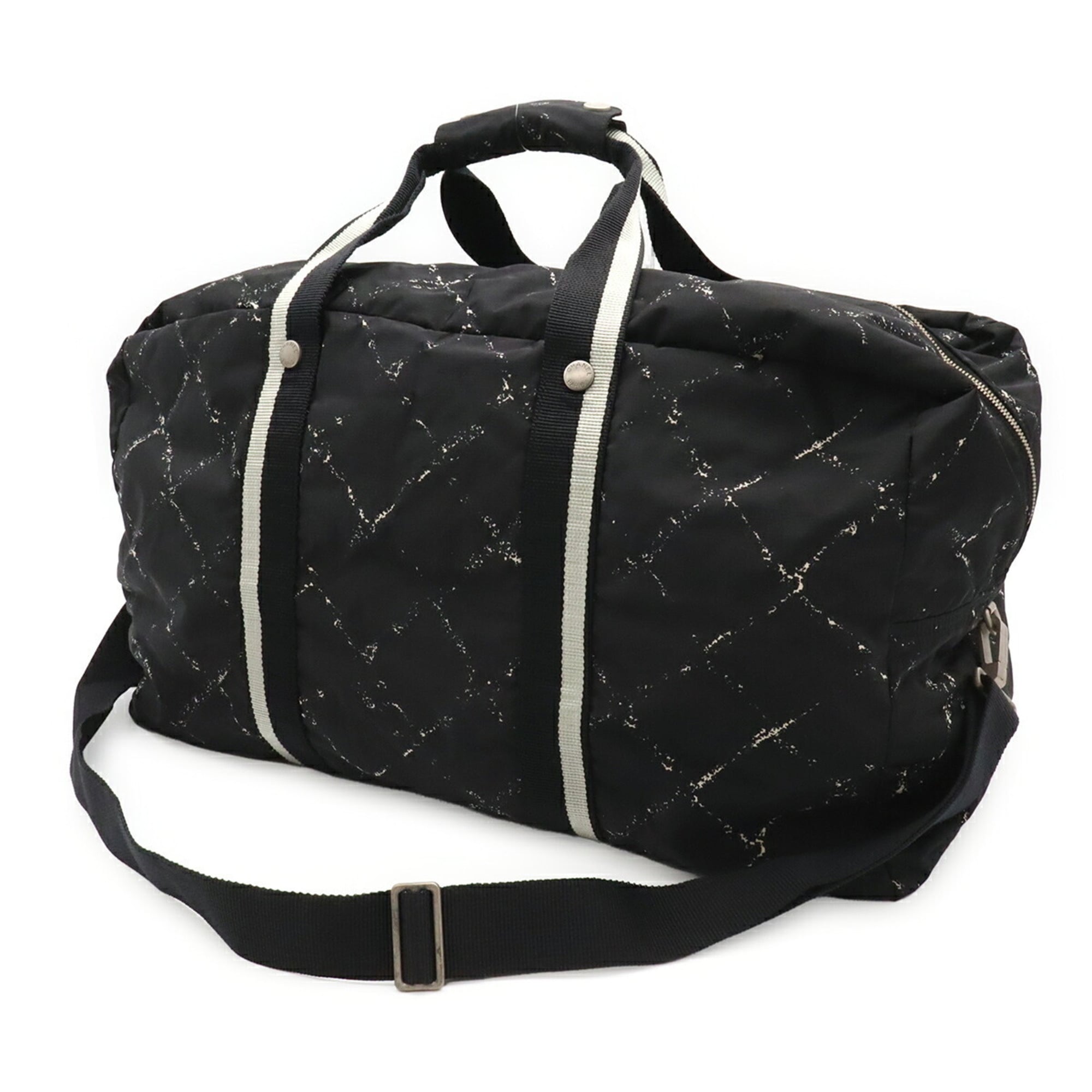 Chanel Black Red Color White Nylon Boston Bag Shoulder Bag (Pre-Owned)