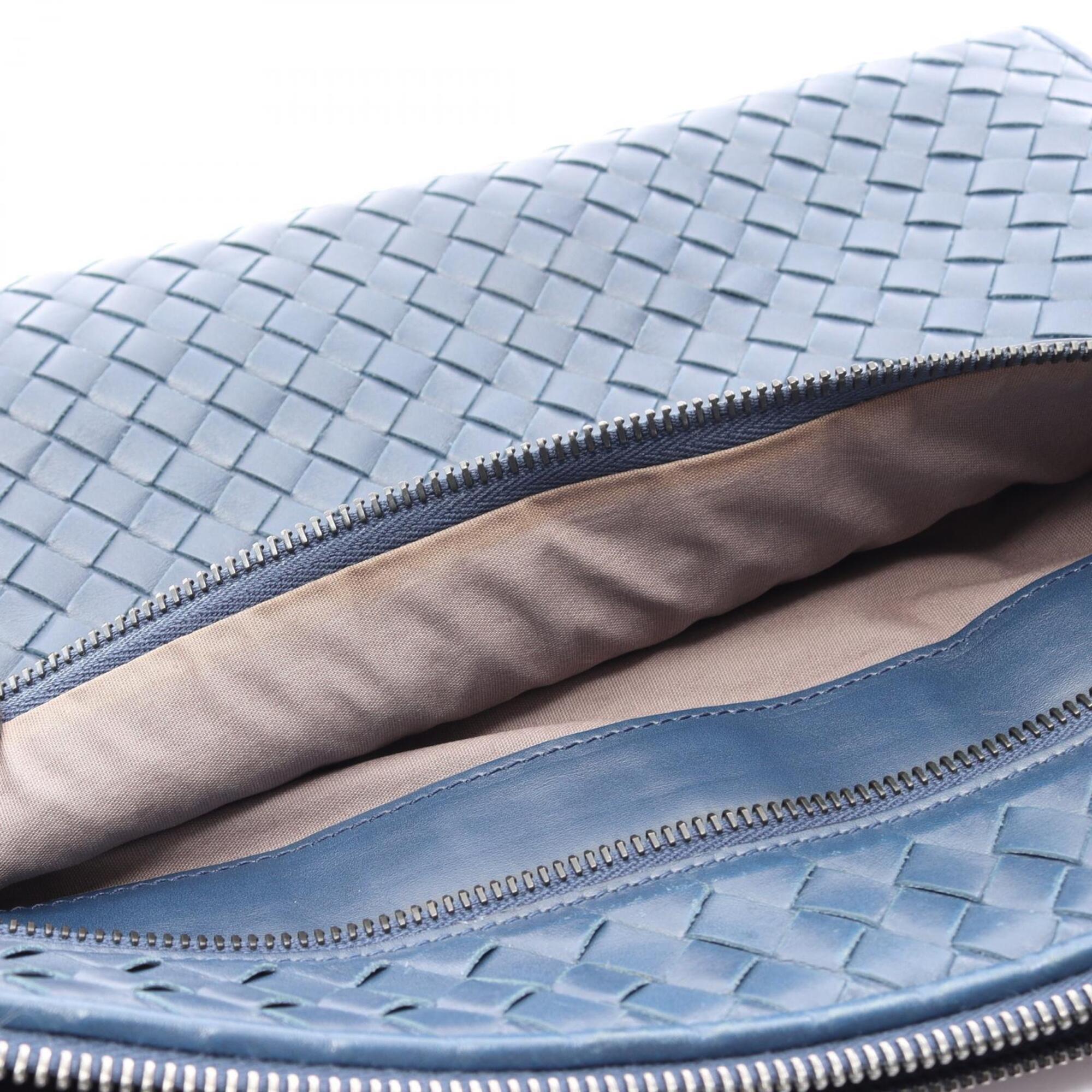 Bottega Veneta Intrecciato Blue Leather Clutch Bag Handbag (Pre-Owned)
