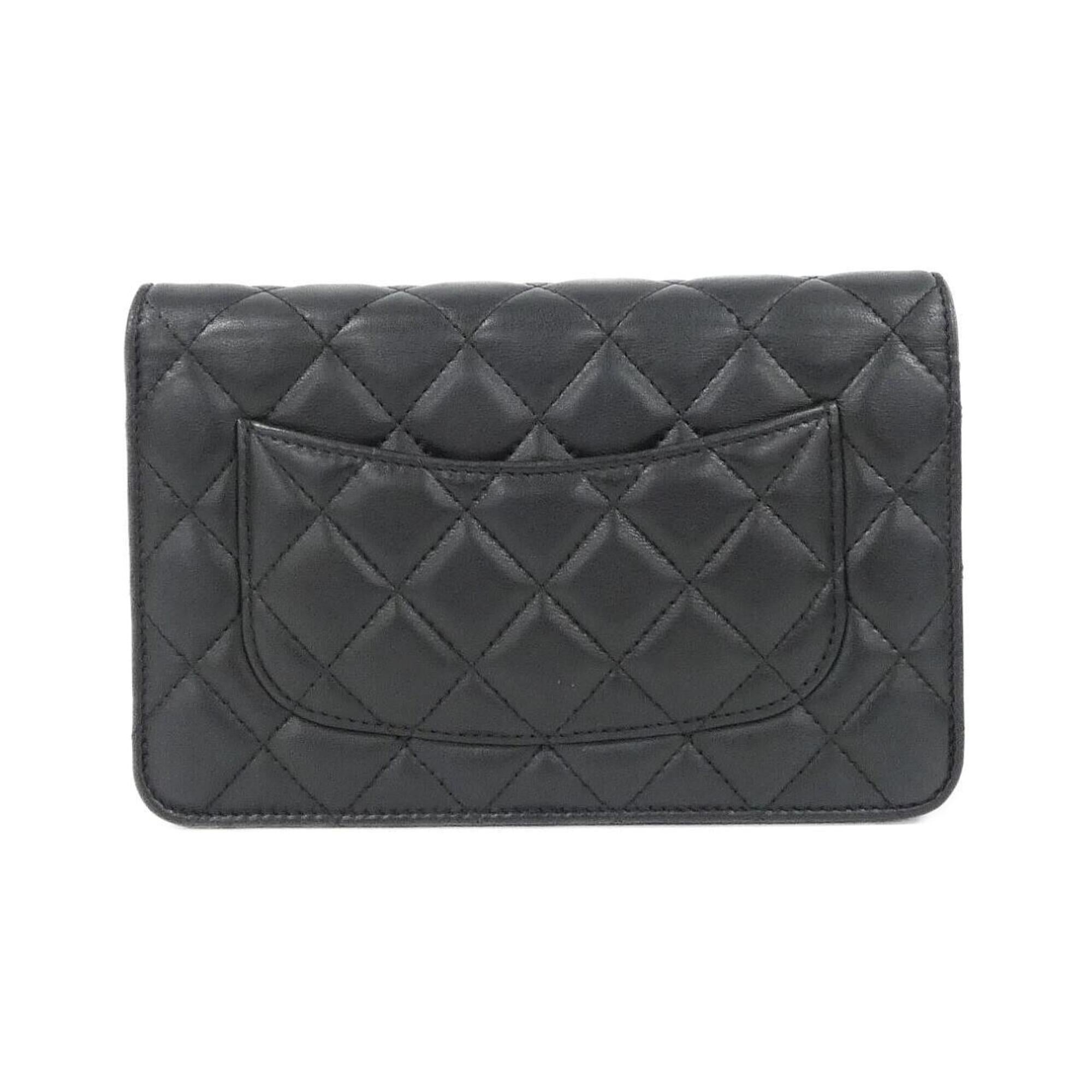 Chanel Black Artificial Pearl Leather Chain/Shoulder Wallet (Pre-Owned)
