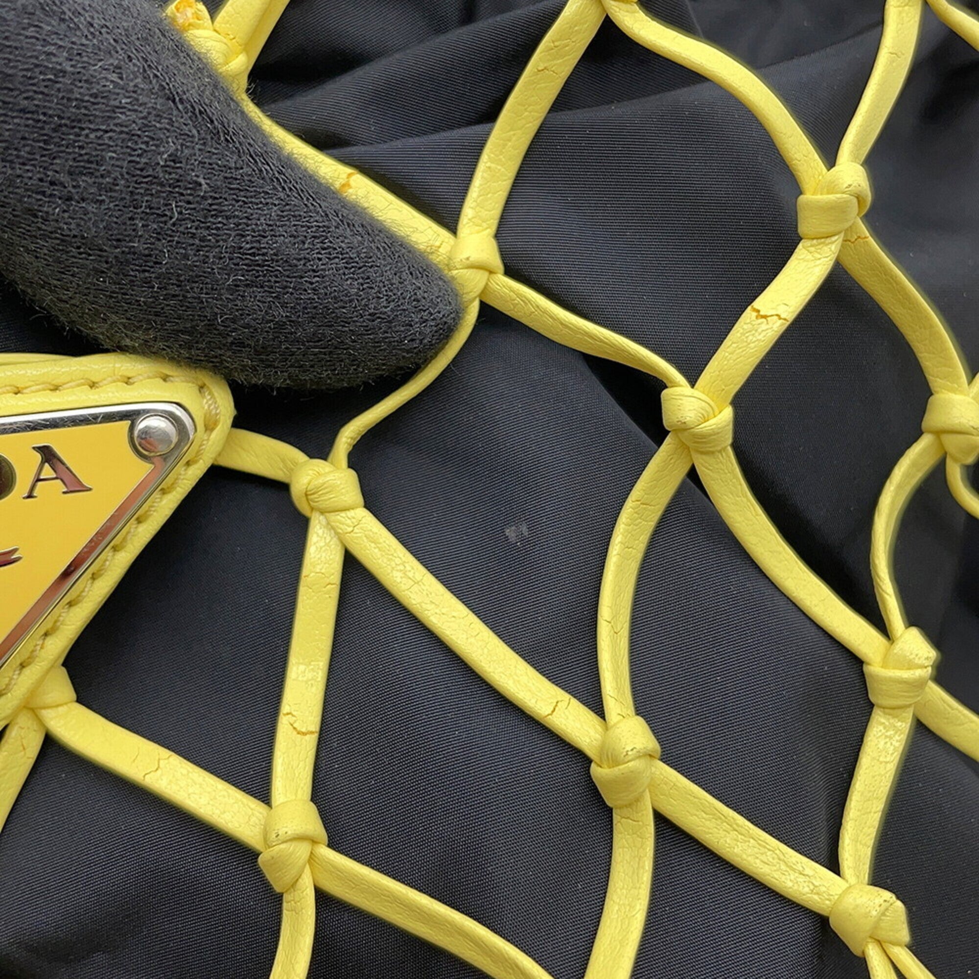 Prada Black Yellow Mesh Handbag Tote Bag (Pre-Owned)