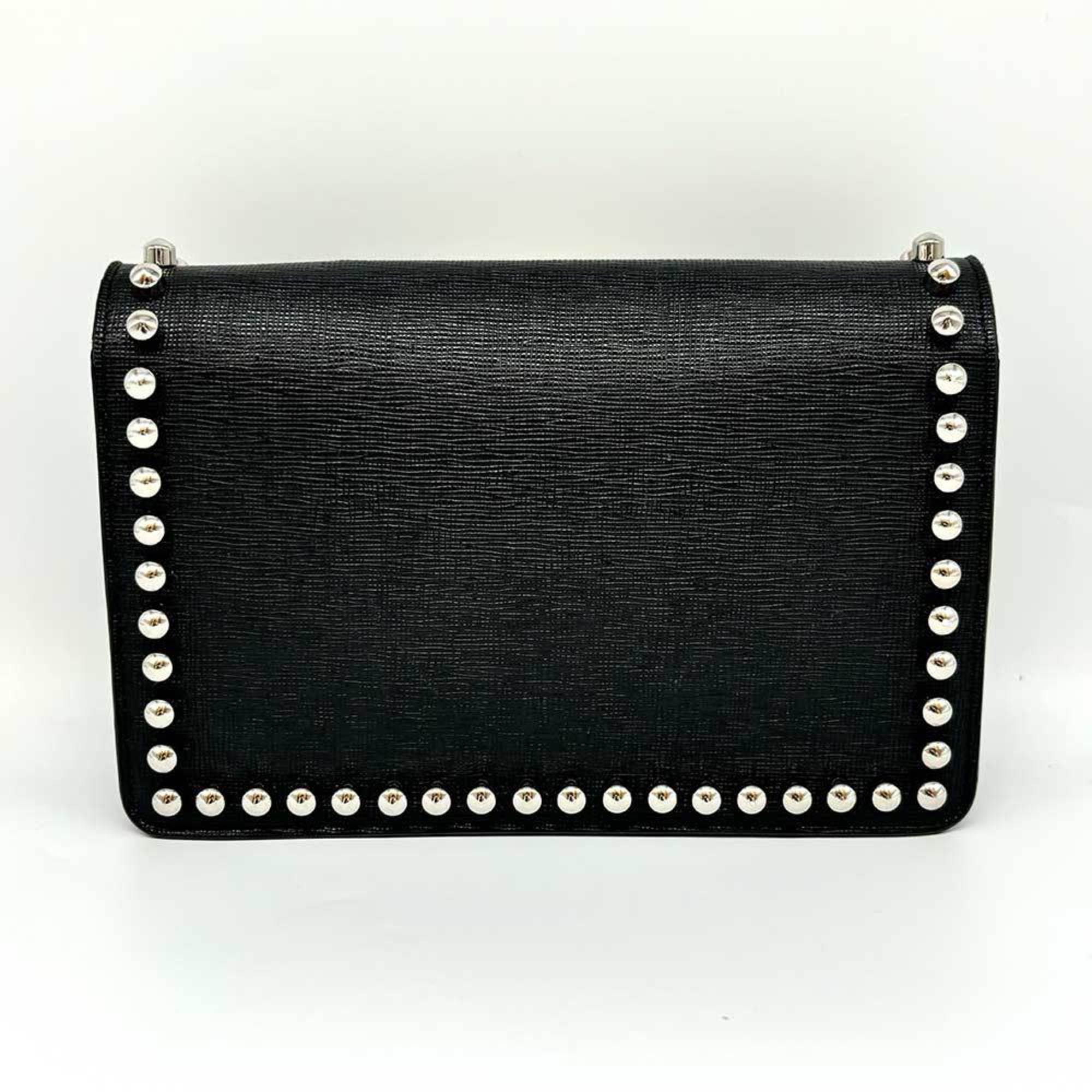 Fendi Black Leather Chain/Shoulder Wallet (Pre-Owned)