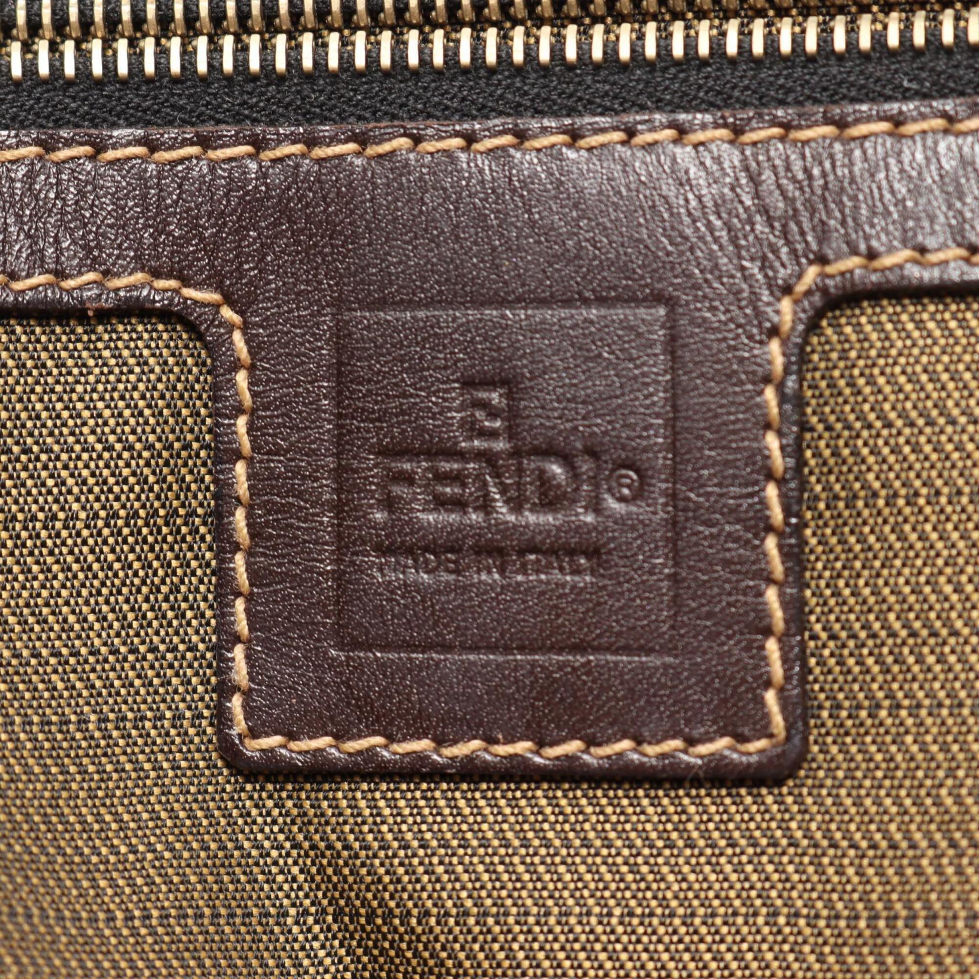 Fendi Black Brown Canvas Leather Handbag Tote Bag (Pre-Owned)