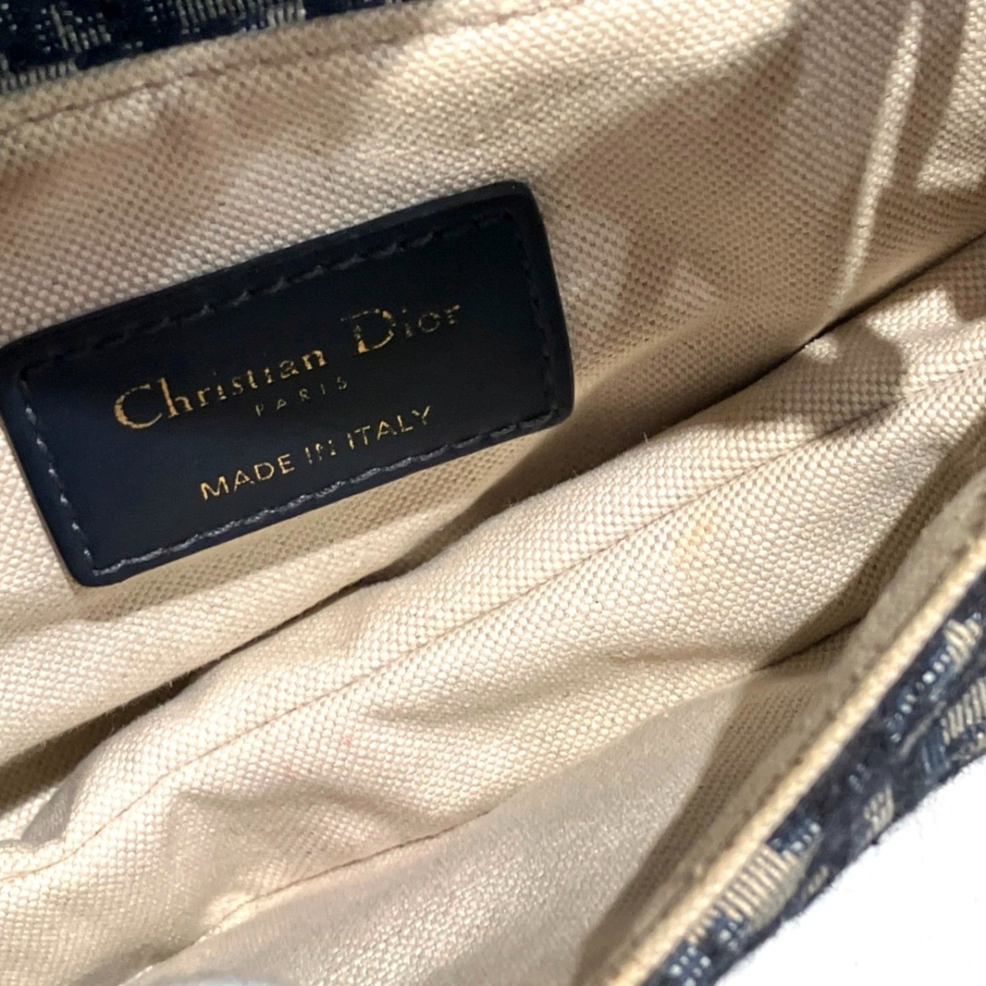 Christian Dior Navy Cotton Leather Handbag Saddle Bag (Pre-Owned)