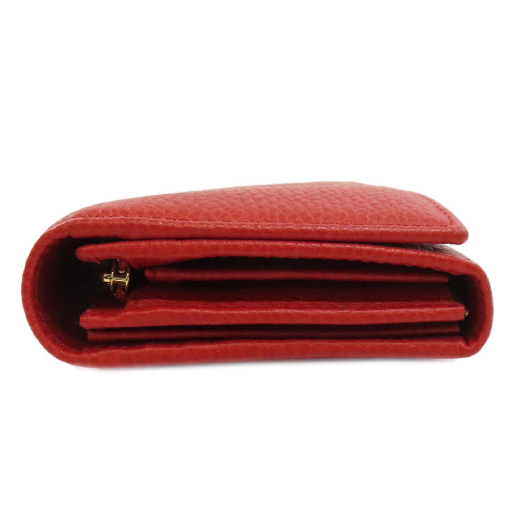 Gucci Red Color Leather Long Wallet (Bi-Fold) (Pre-Owned)