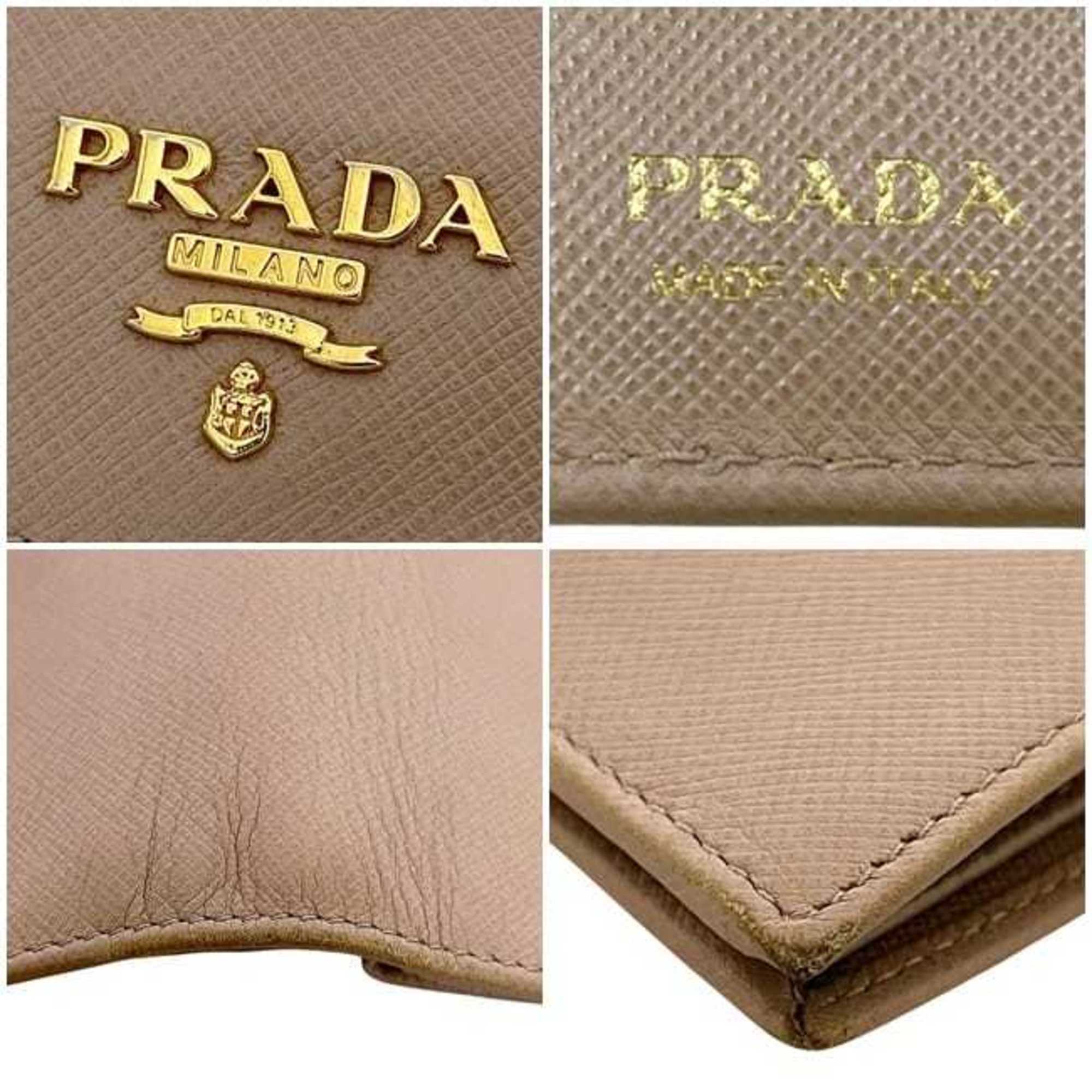 Prada Beige Saffiano Metal Wallet (Bi-Fold) (Pre-Owned)
