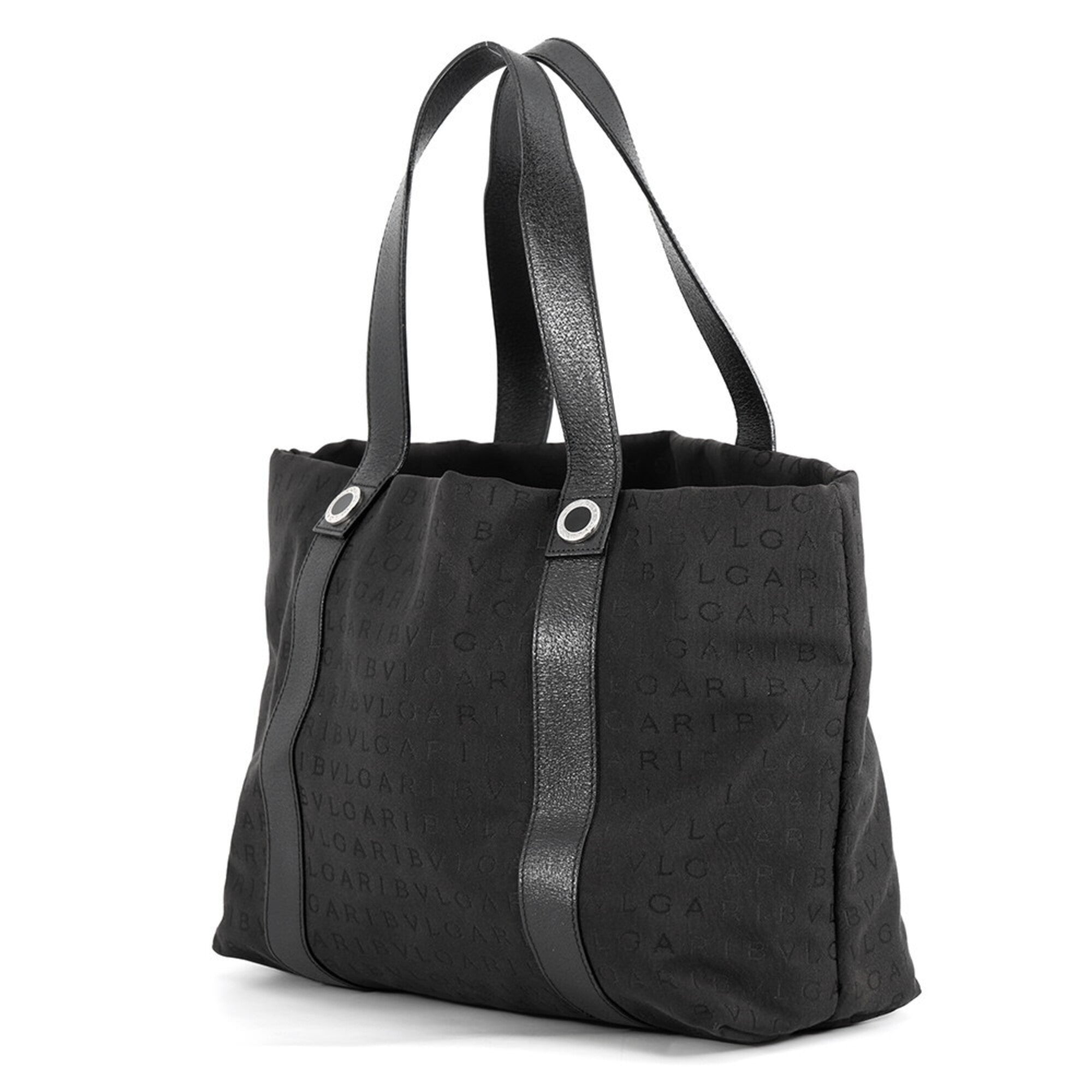 Bvlgari Black Canvas Leather Handbag Tote Bag (Pre-Owned)
