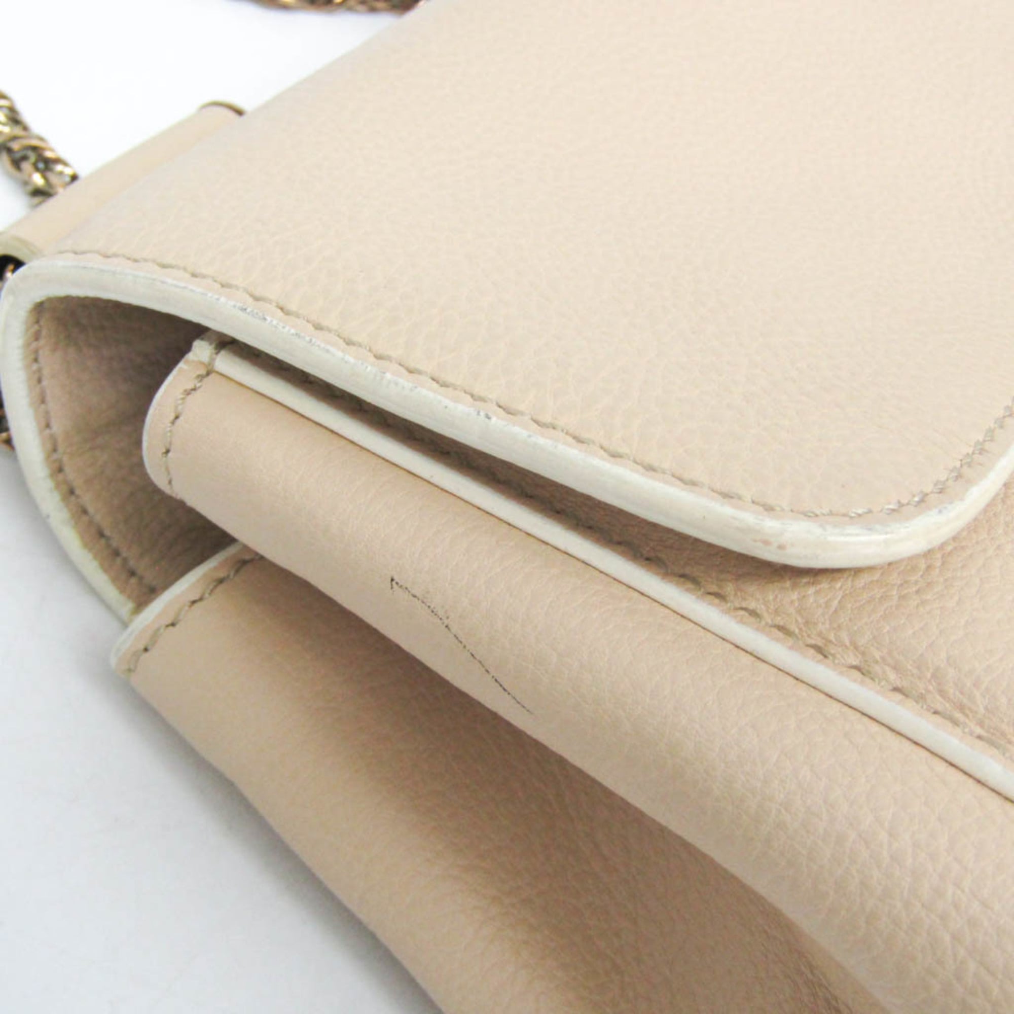 Chloe Elsie Chain Shoulder Bag Leather Beige Leather Shoulder Bag Bag (Pre-Owned)
