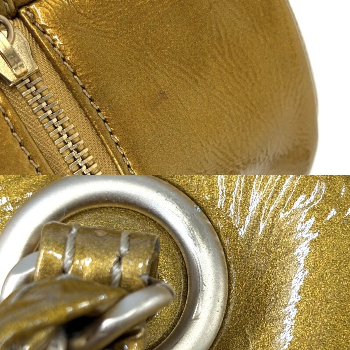 Chanel Gold Leather Boston Bag Handbag (Pre-Owned)