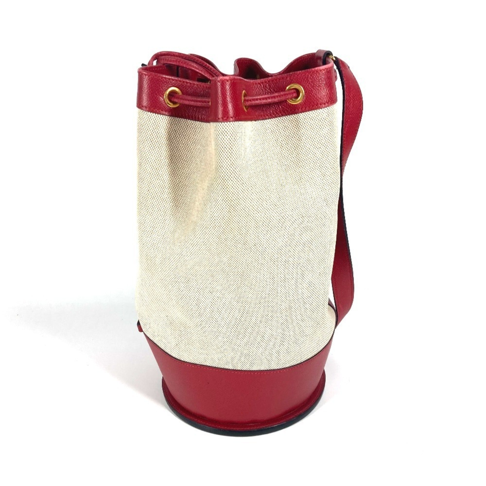 Hermes Beige Red Color Leather Canvas Shoulder Bag (Pre-Owned)