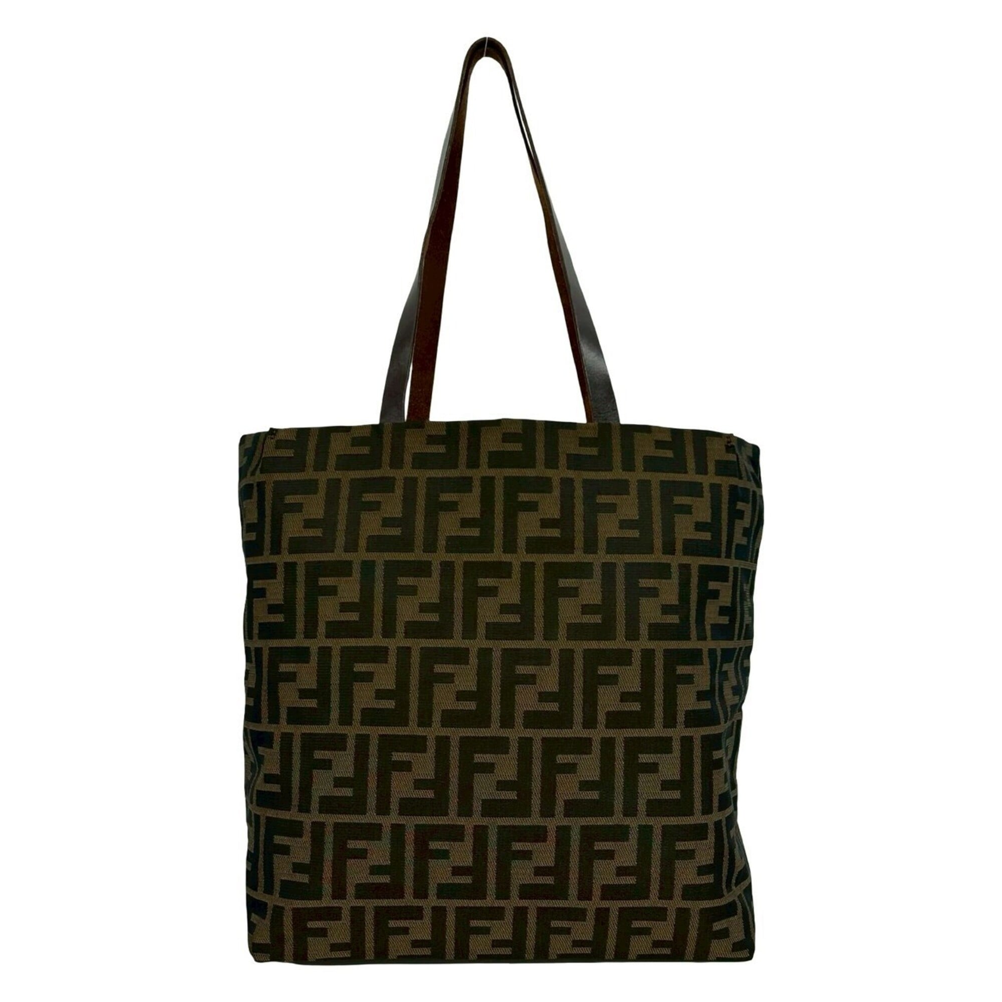 Fendi Brown Canvas Leather Handbag Shoulder Bag Tote Bag (Pre-Owned)