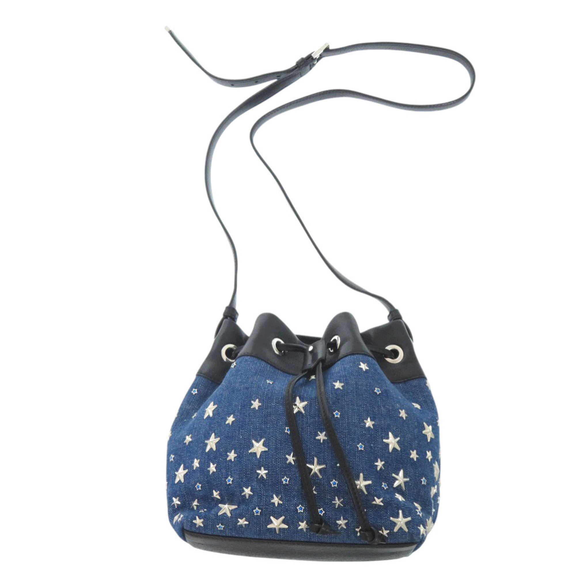 Jimmy Choo Black Blue Denim Leather Shoulder Bag (Pre-Owned)