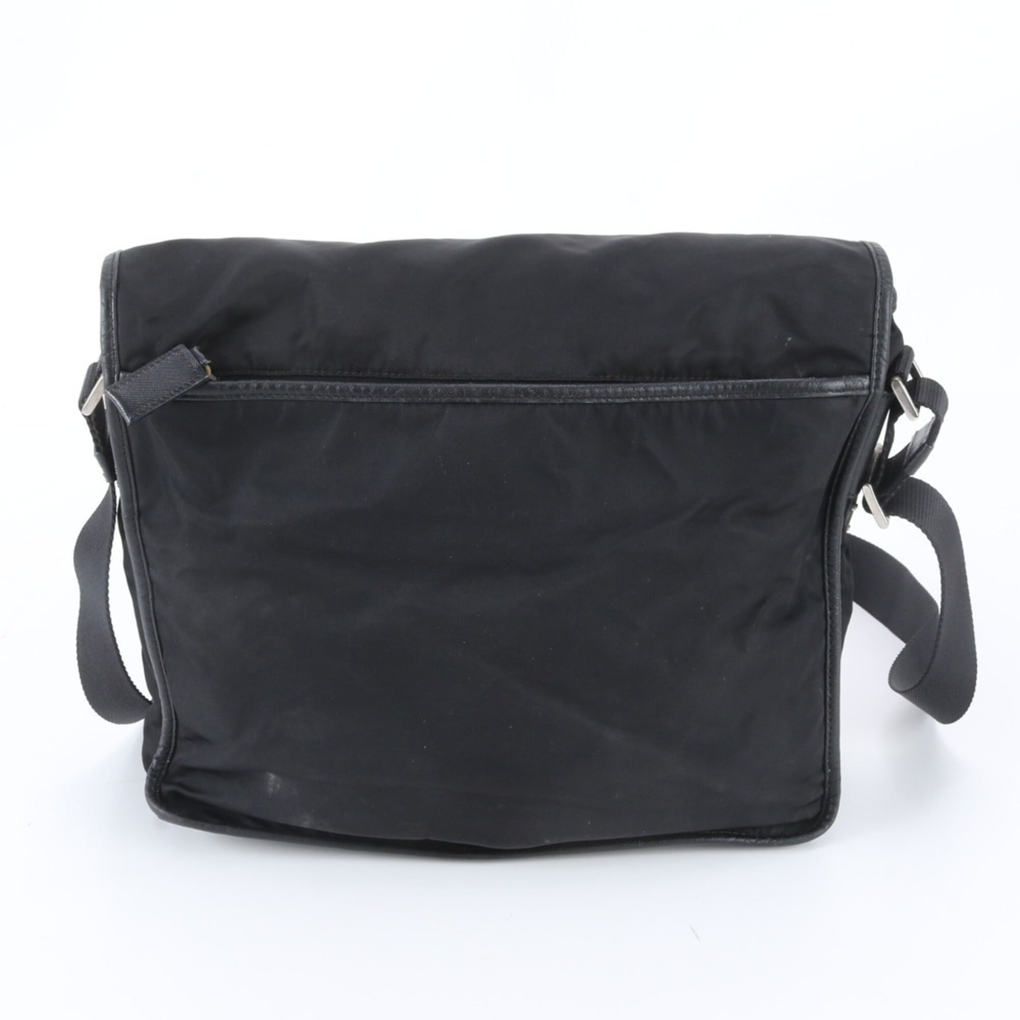 Prada Black Nylon Leather Messenger Bag Shoulder Bag (Pre-Owned)