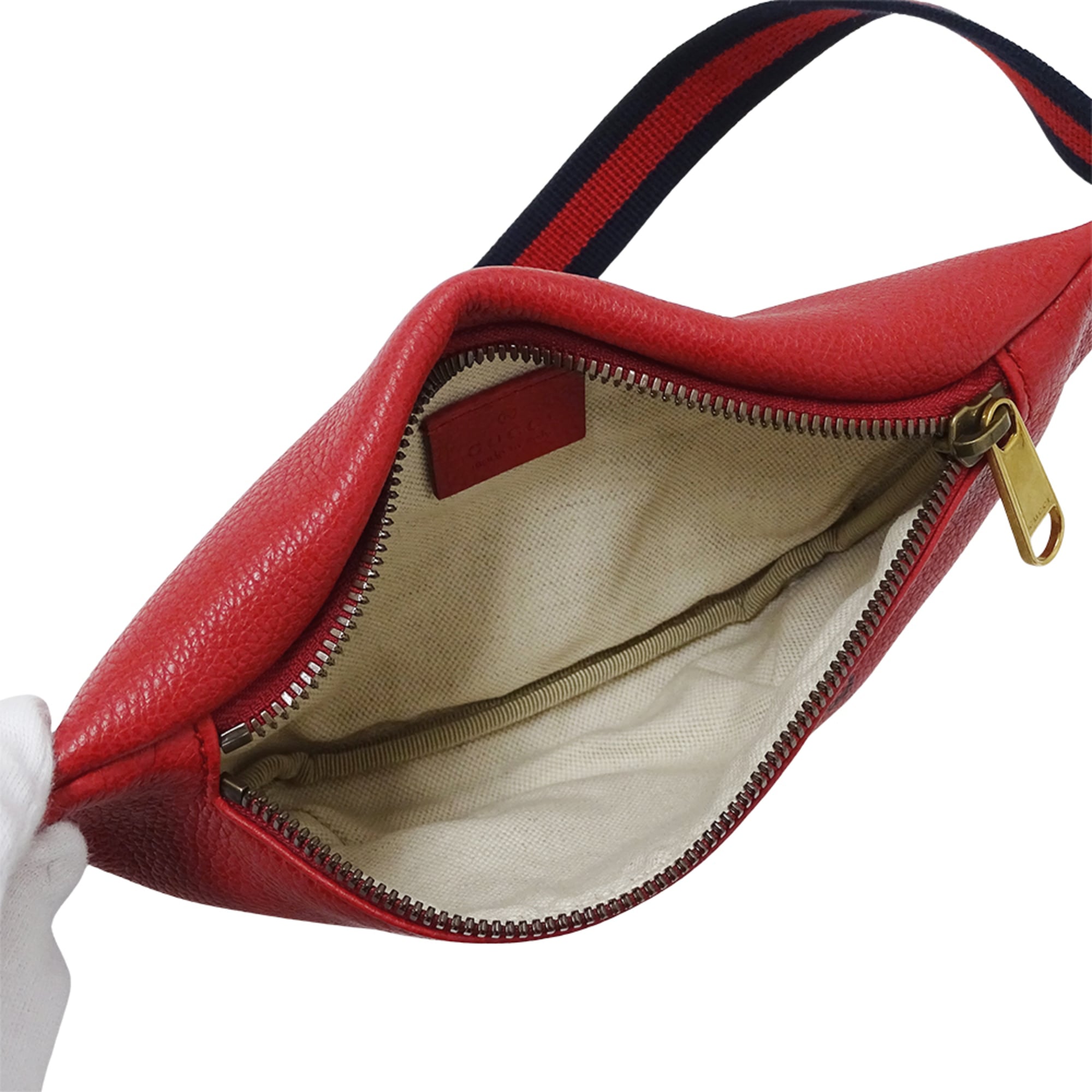 Gucci Red Color Leather Fanny Pack Handbag Sling Bag (Pre-Owned)