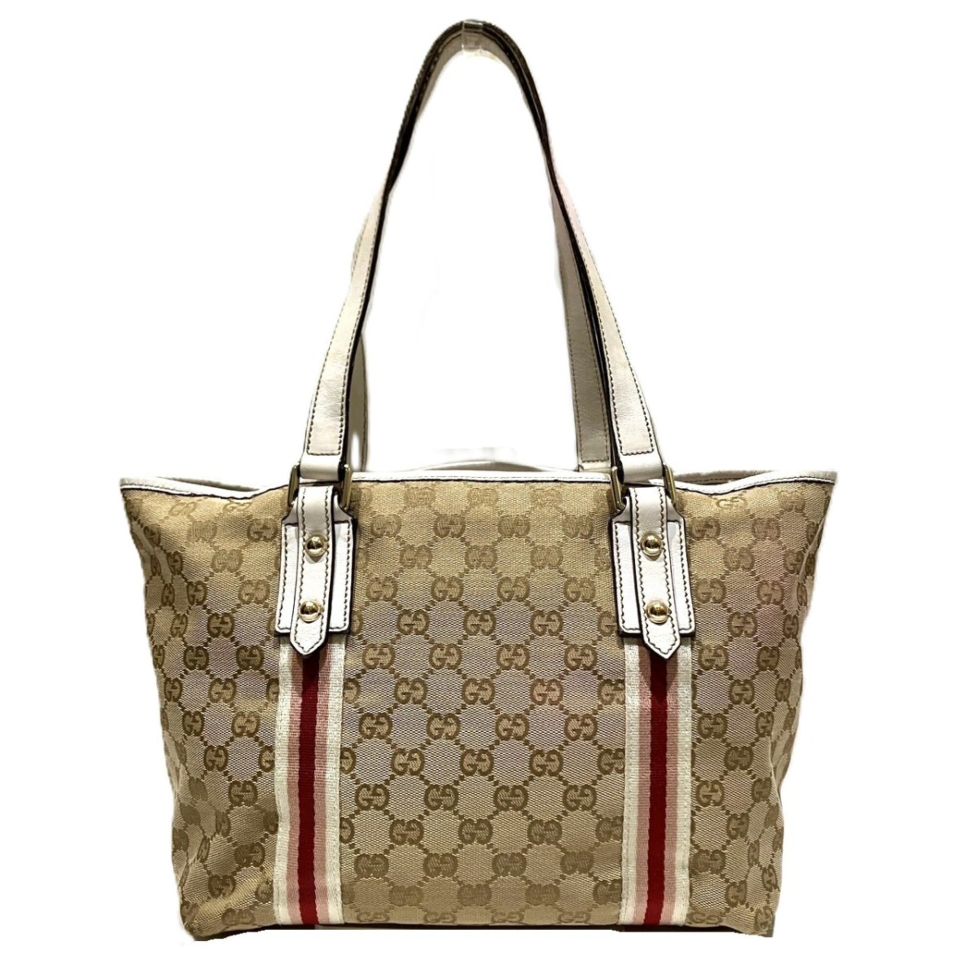 Gucci Sherry Line Beige Gg Canvas Tote Bag (Pre-Owned)