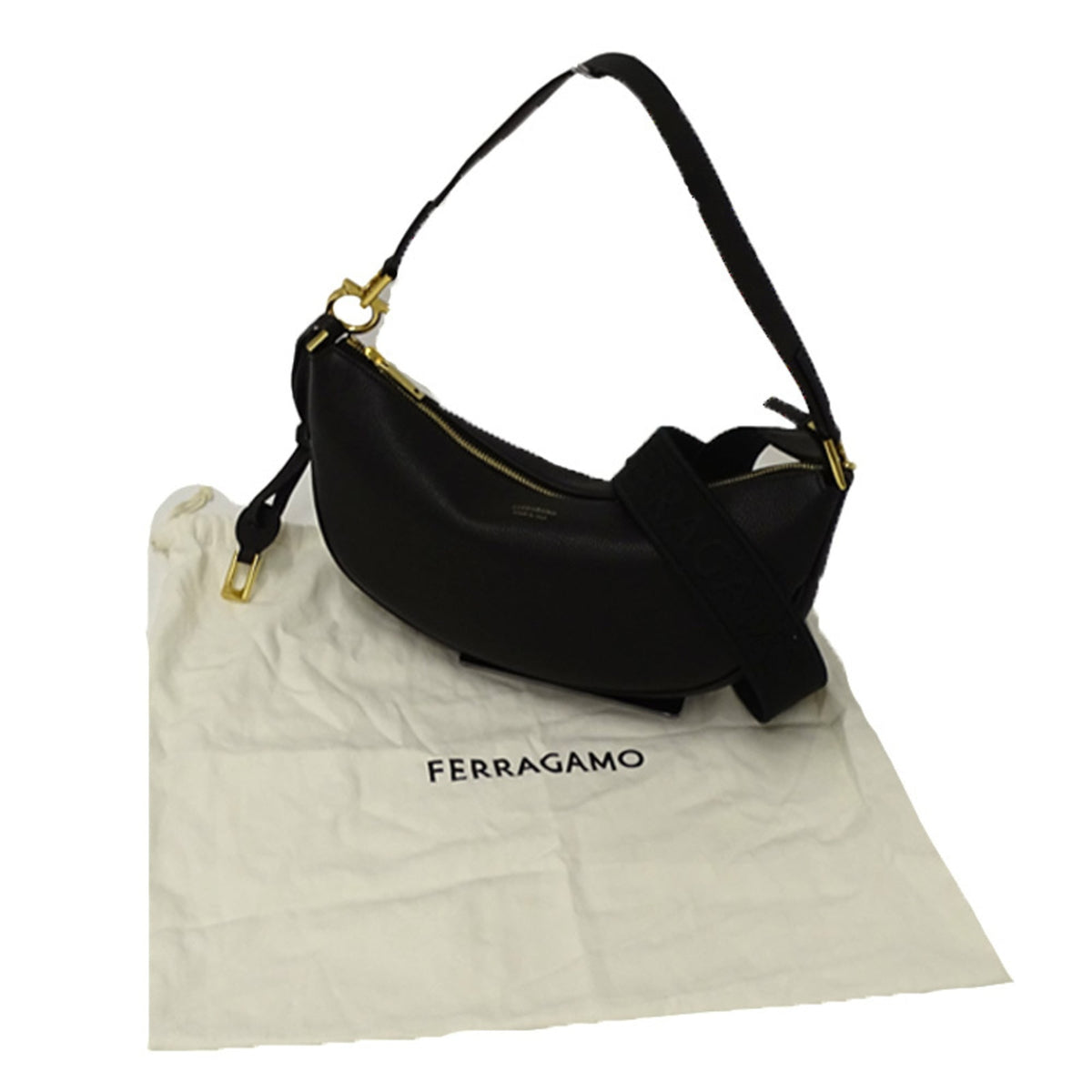 Salvatore Ferragamo Black Leather Handbag Shoulder Bag (Pre-Owned)