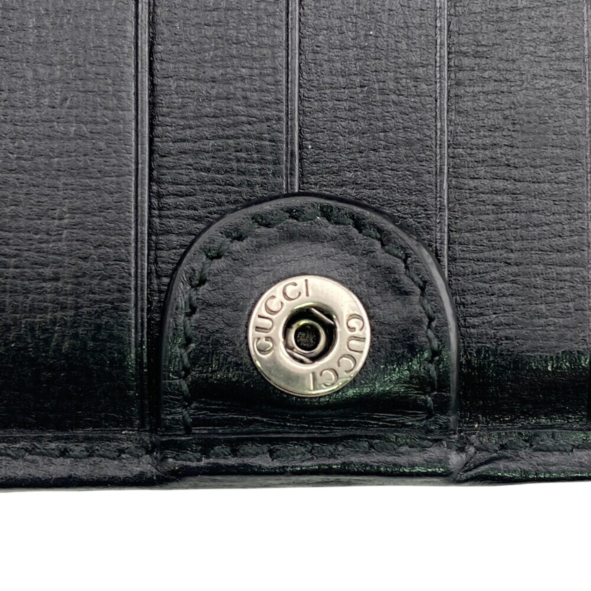 Gucci Gg Supreme Black Leather Long Wallet (Bi-Fold) (Pre-Owned)