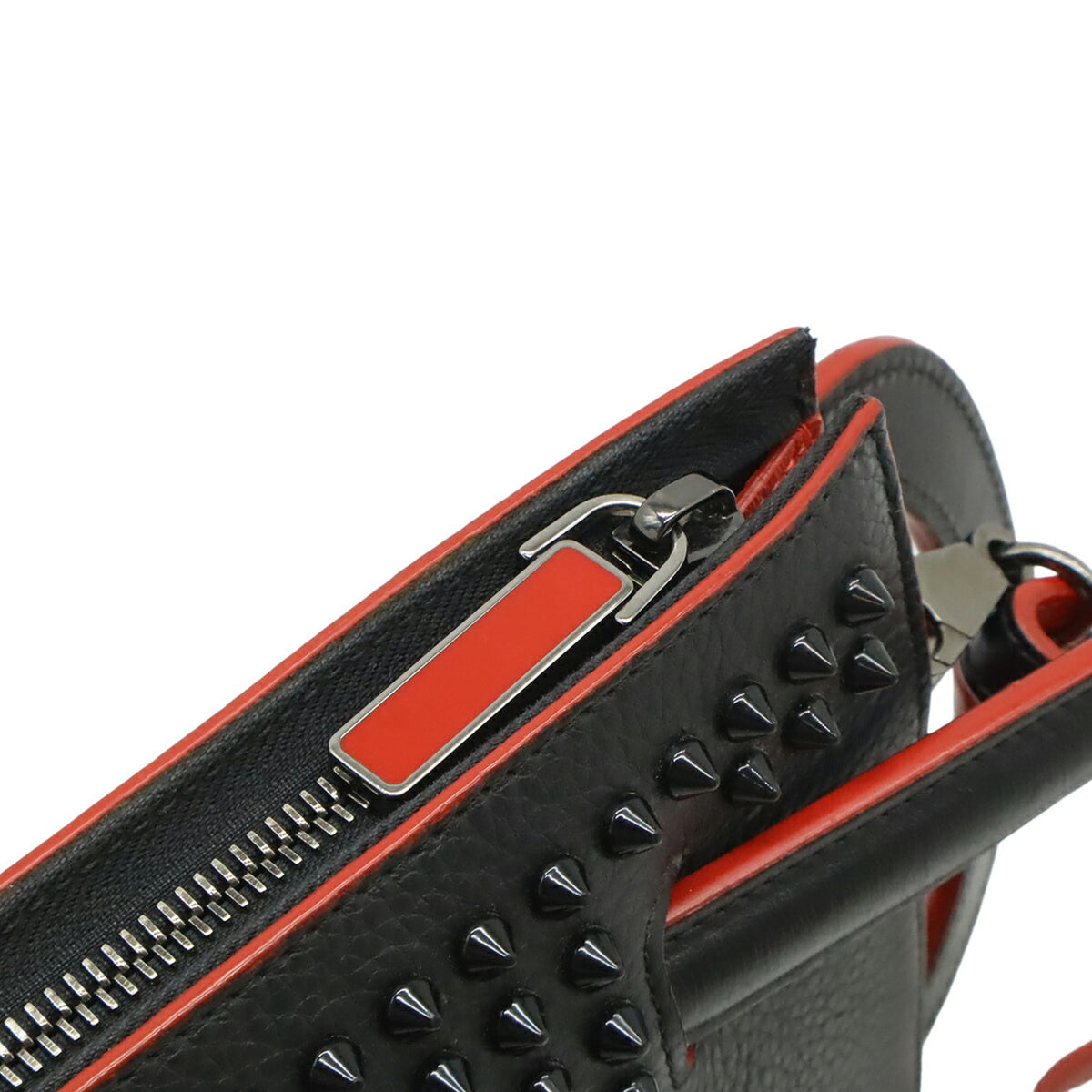 Christian Louboutin Black Red Color Leather Handbag Shoulder Bag (Pre-Owned)