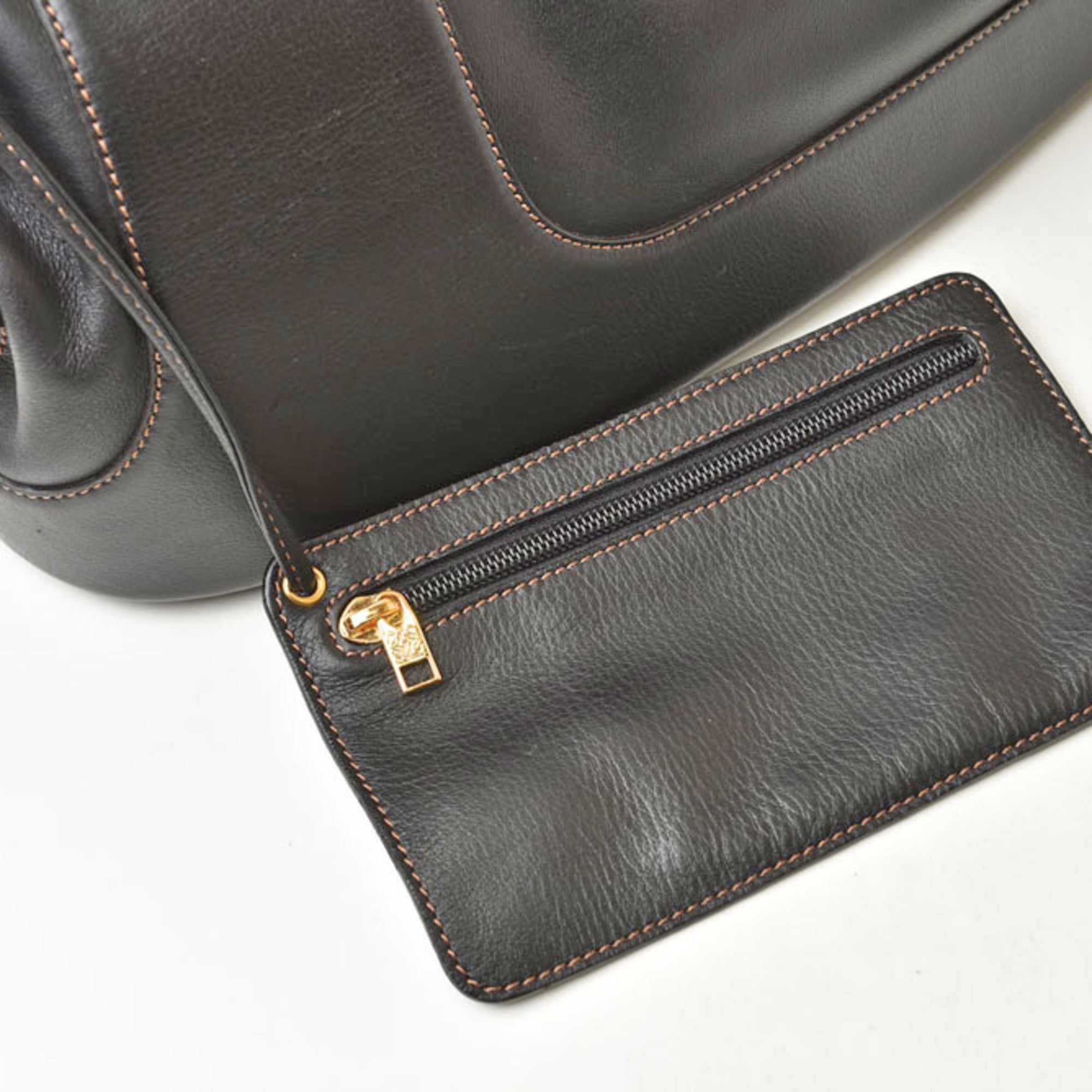 Loewe Dark Brown Leather Pouch Tote Bag (Pre-Owned)