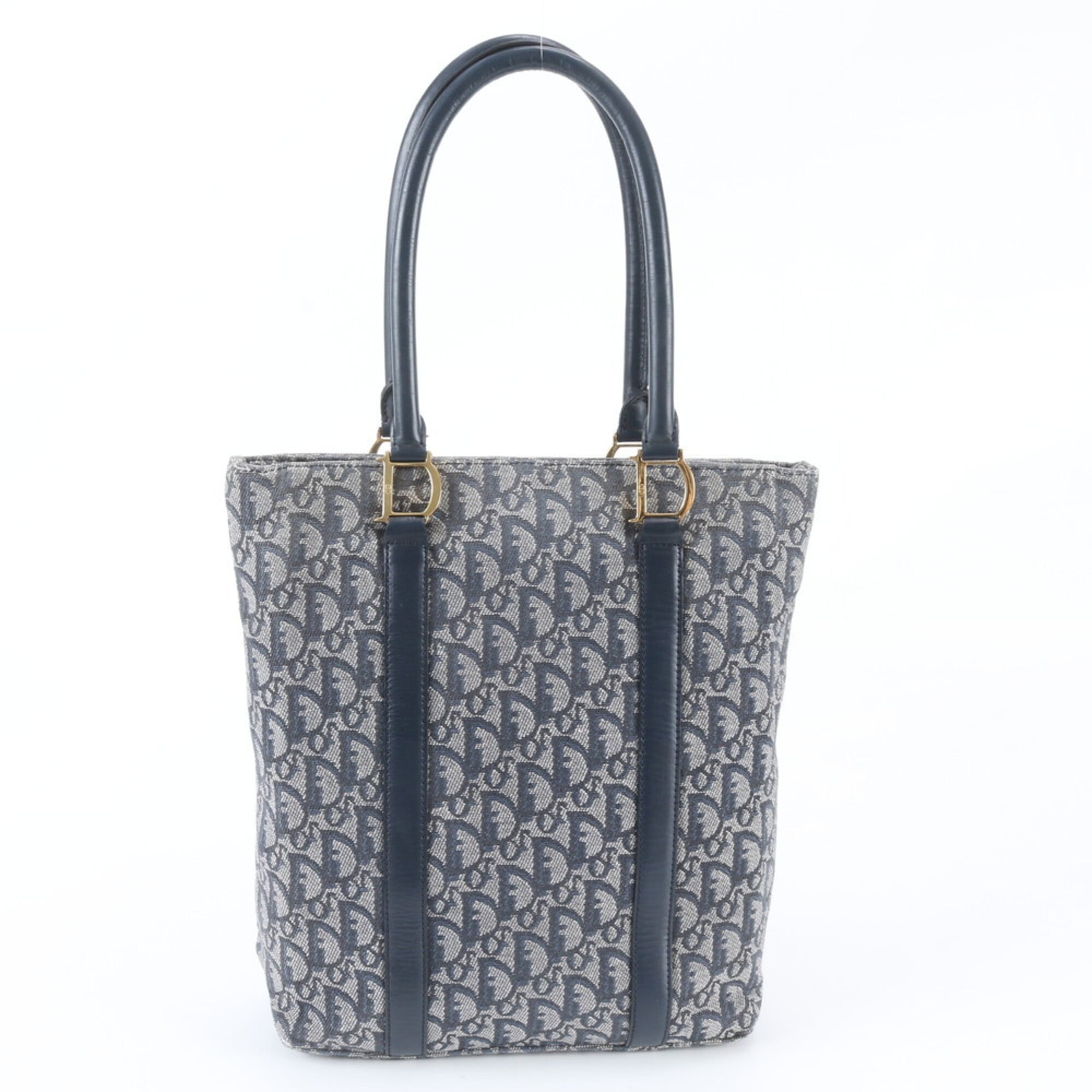 Christian Dior Navy Leather Canvas Handbag Shoulder Bag Tote Bag (Pre-Owned)