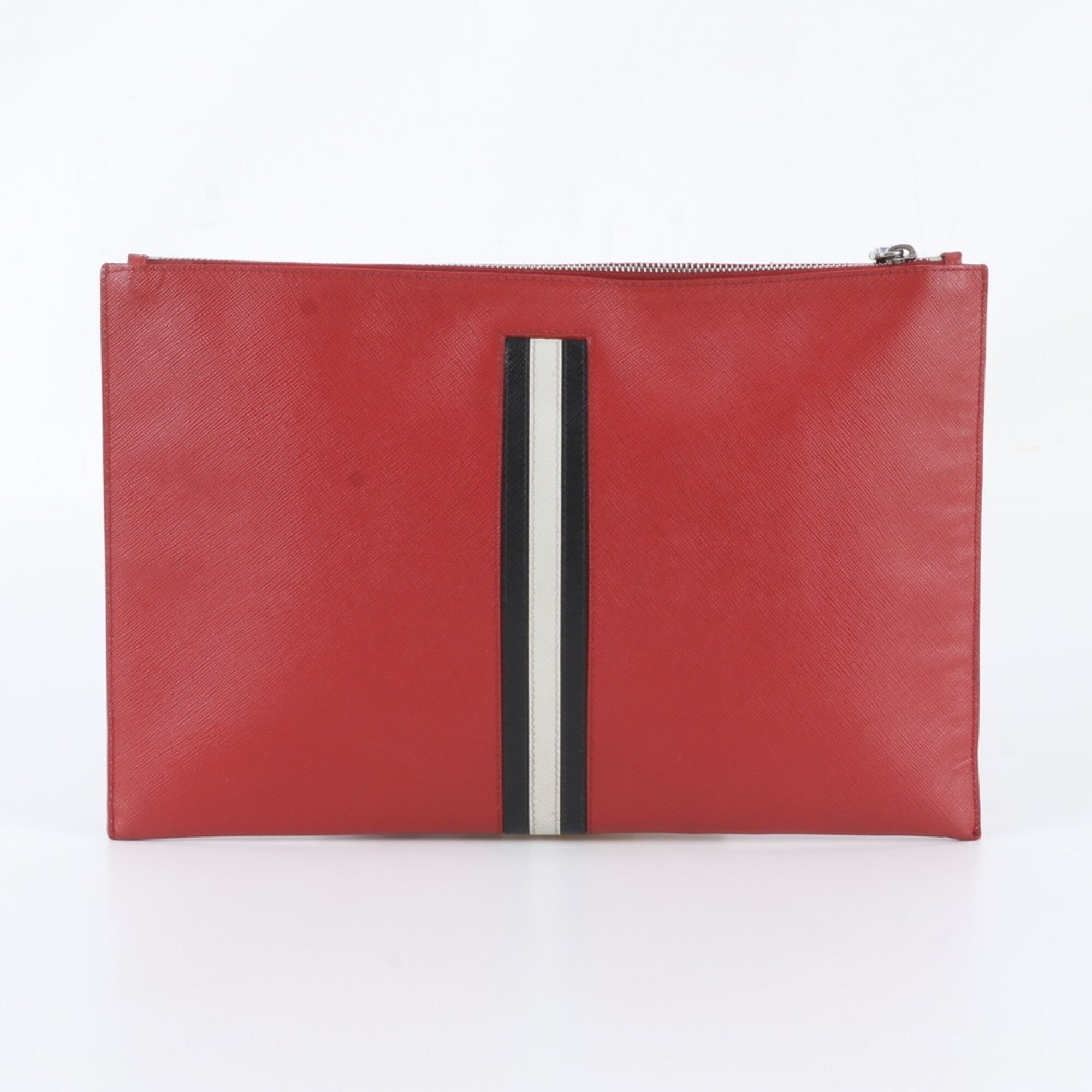 Prada Red Color Leather Clutch Bag Pouch (Pre-Owned)