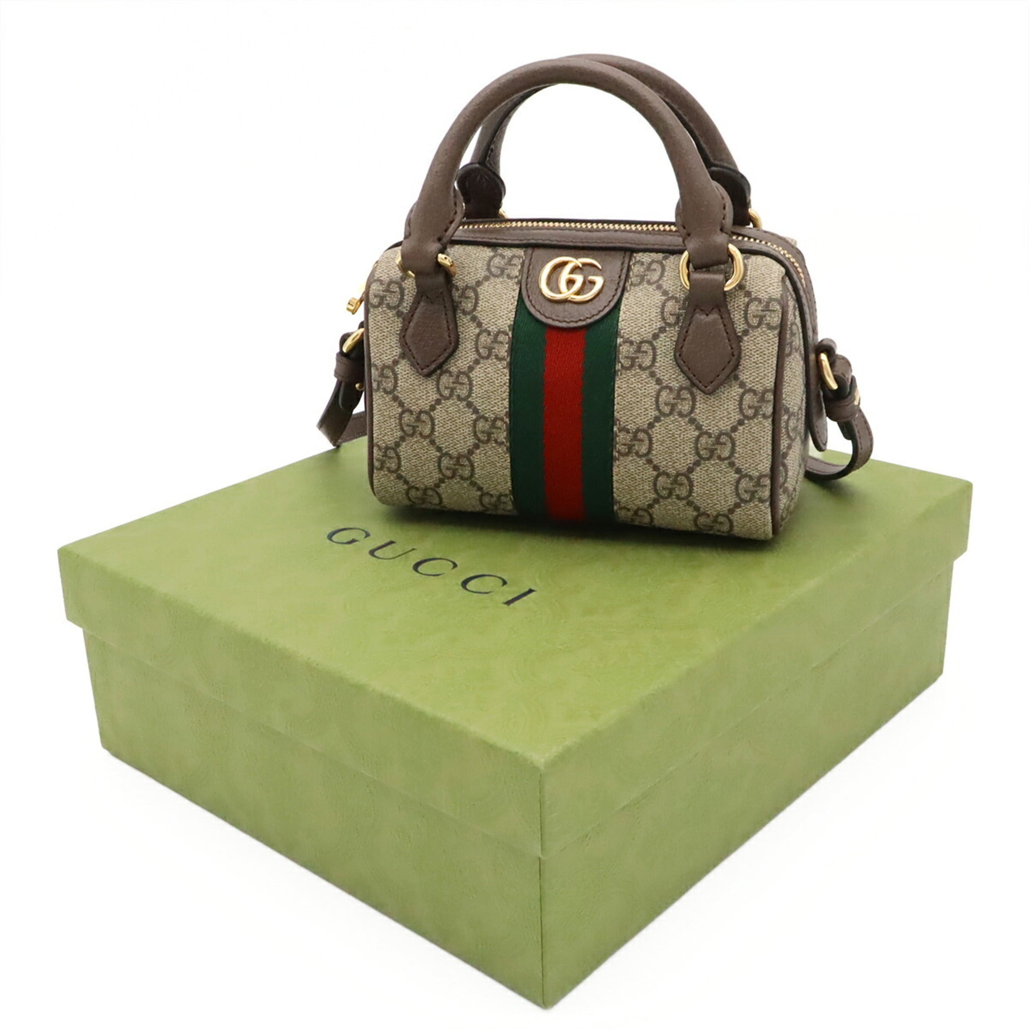 Gucci Beige Brown Green Gg Supreme Handbag Shoulder Bag (Pre-Owned)