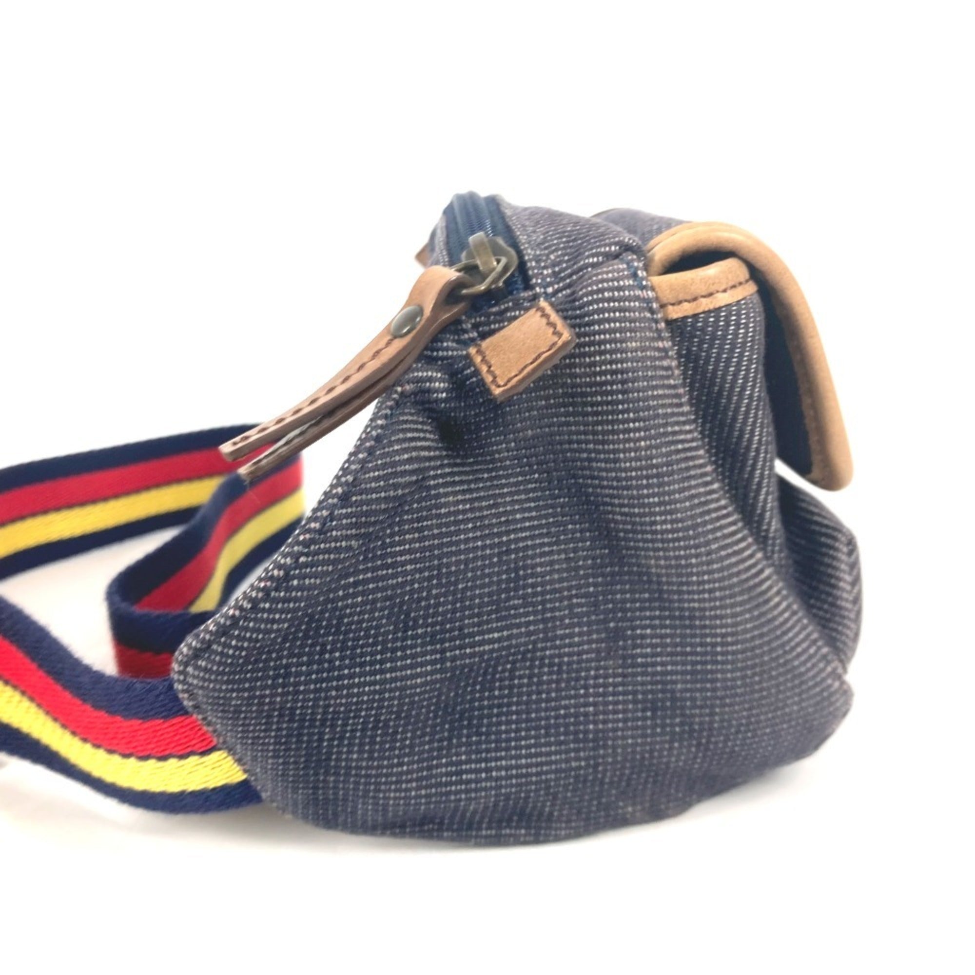 Fendi Blue Multi-Color Leather Canvas Shoulder Bag Sling Bag (Pre-Owned)