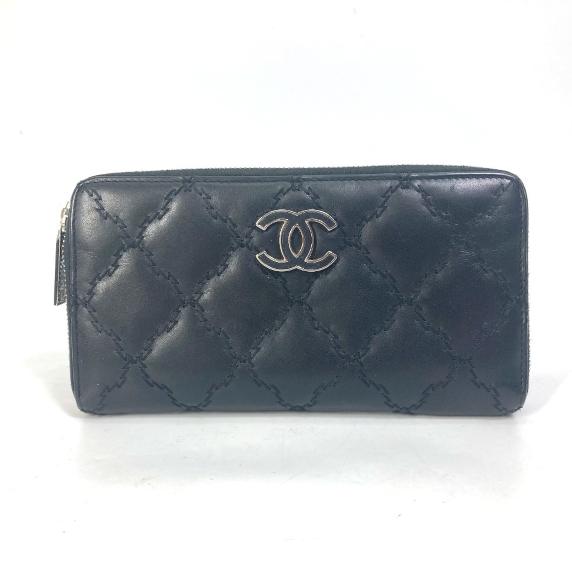 Chanel Black Leather Long Wallet (Bi-Fold) (Pre-Owned)