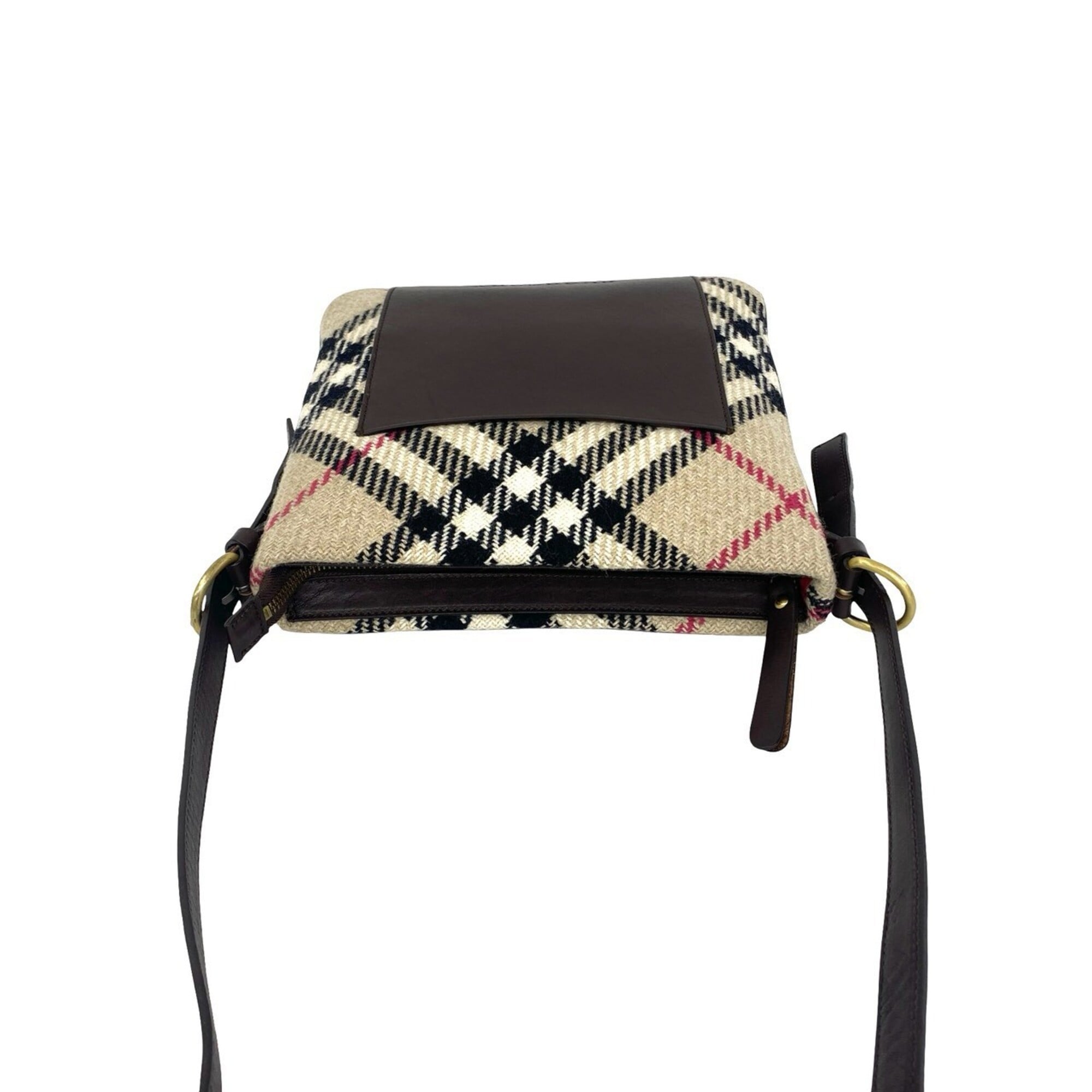 Burberry Beige Brown Leather Wool Pochette Shoulder Bag (Pre-Owned)