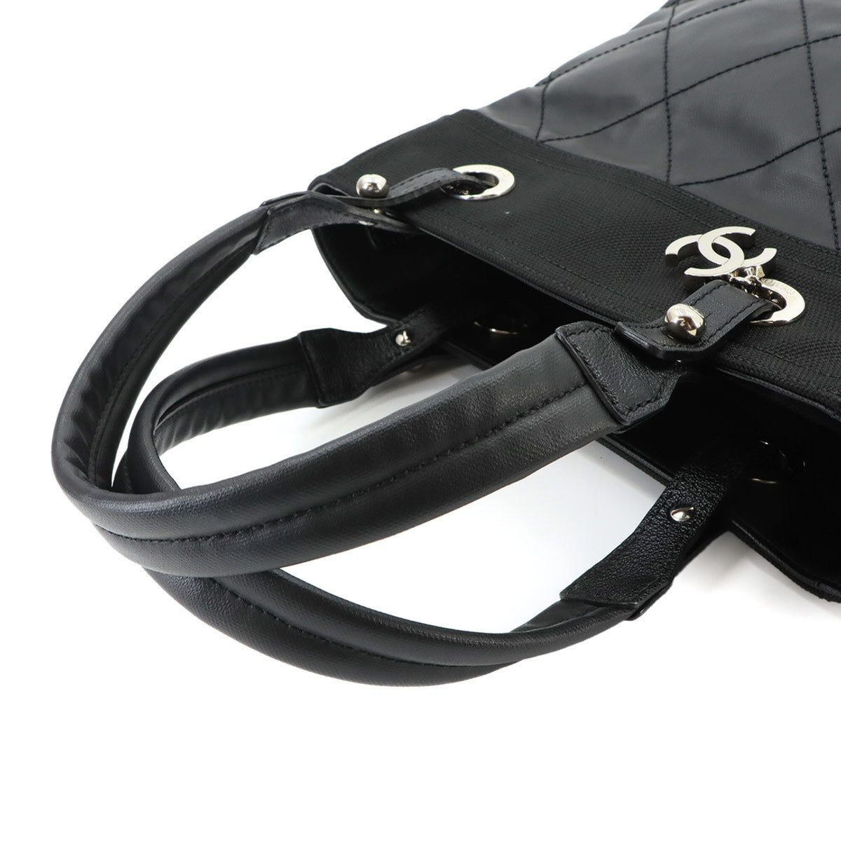 Chanel Black Nylon Pvc Leather Handbag Tote Bag (Pre-Owned)