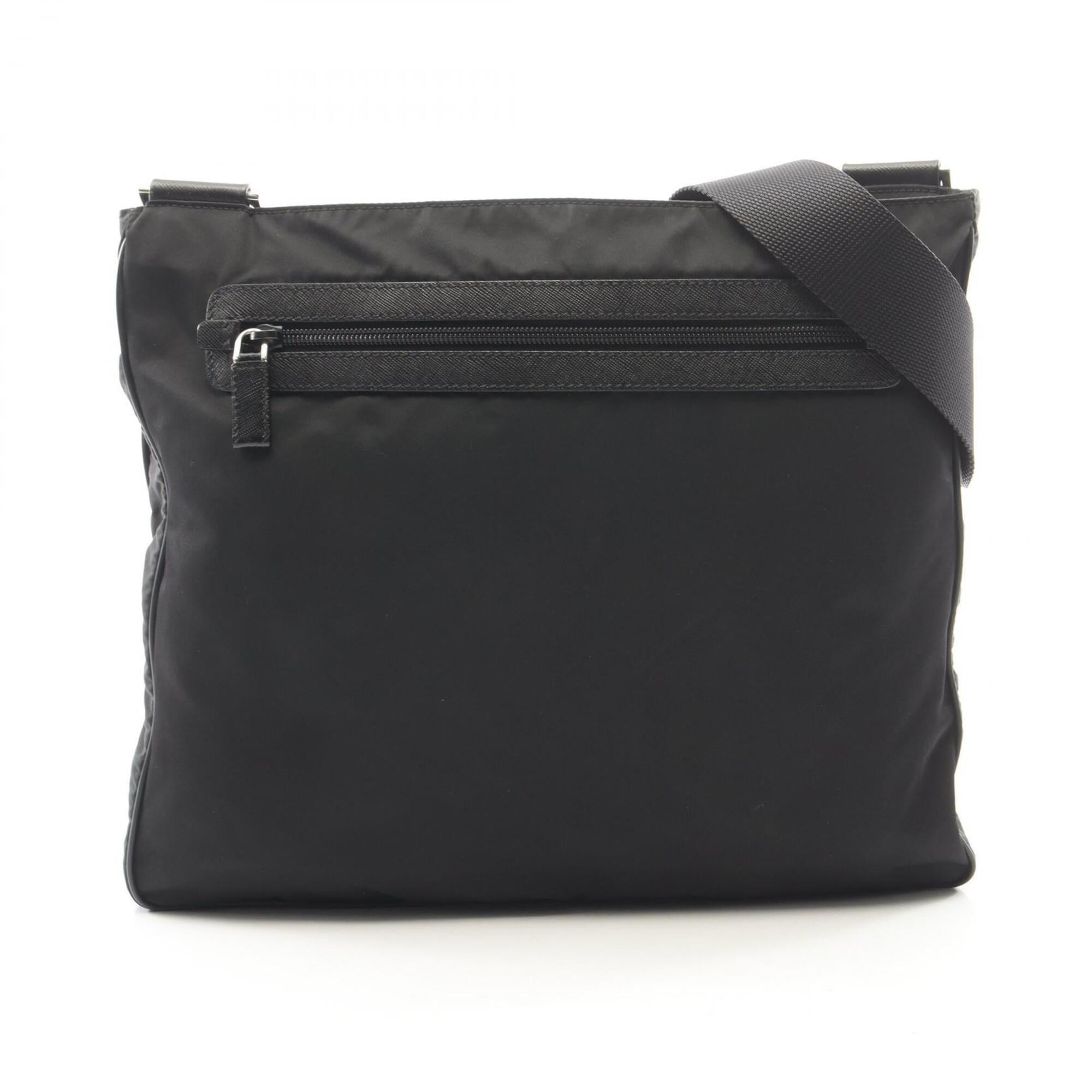 Prada Black Nylon Leather Handbag Shoulder Bag (Pre-Owned)