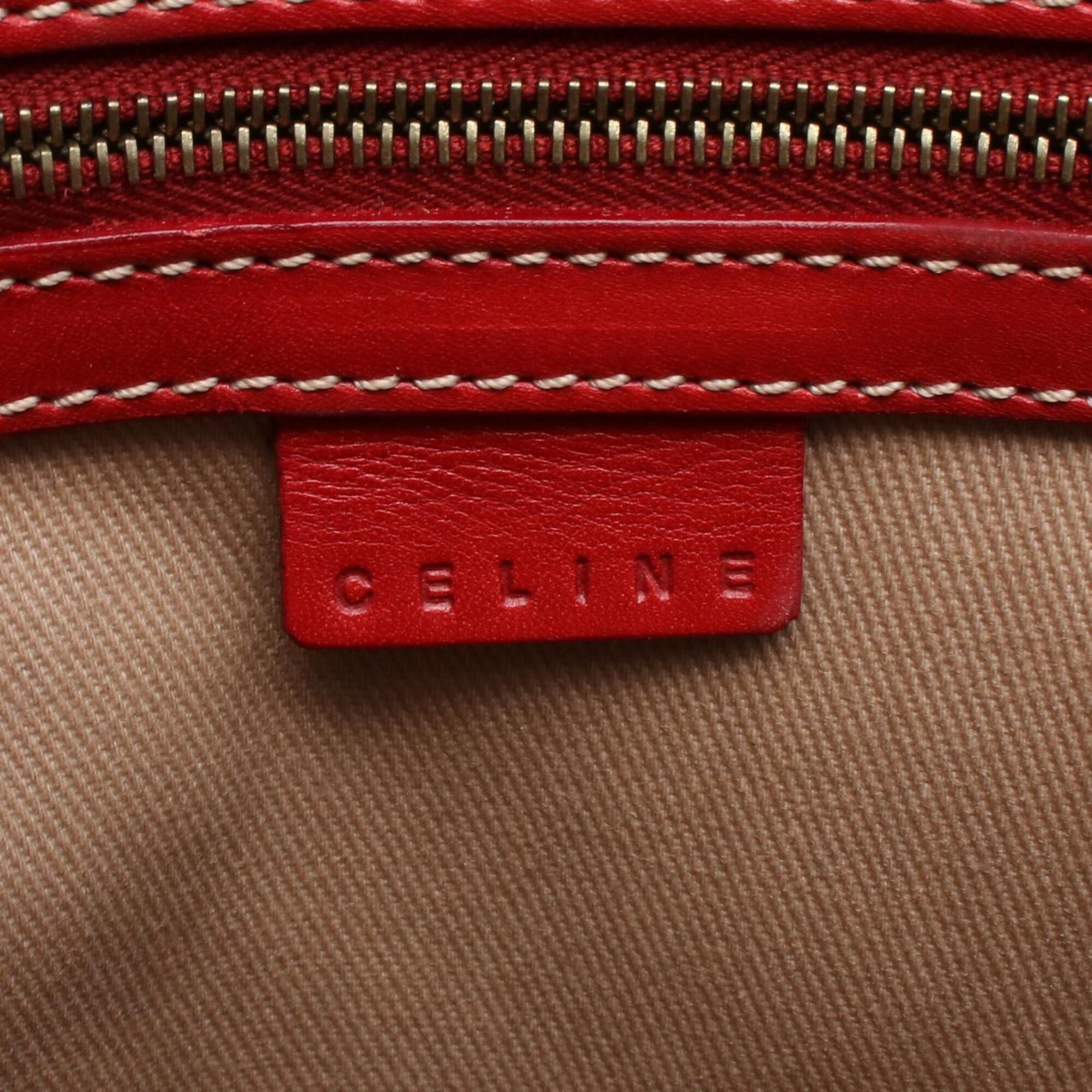 Celine Beige Red Color Coated Canvas Leather Handbag Shoulder Bag (Pre-Owned)