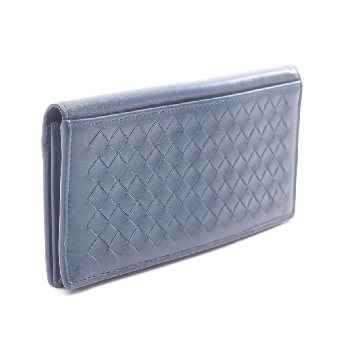 Bottega Veneta Blue Leather Long Wallet (Bi-Fold) (Pre-Owned)